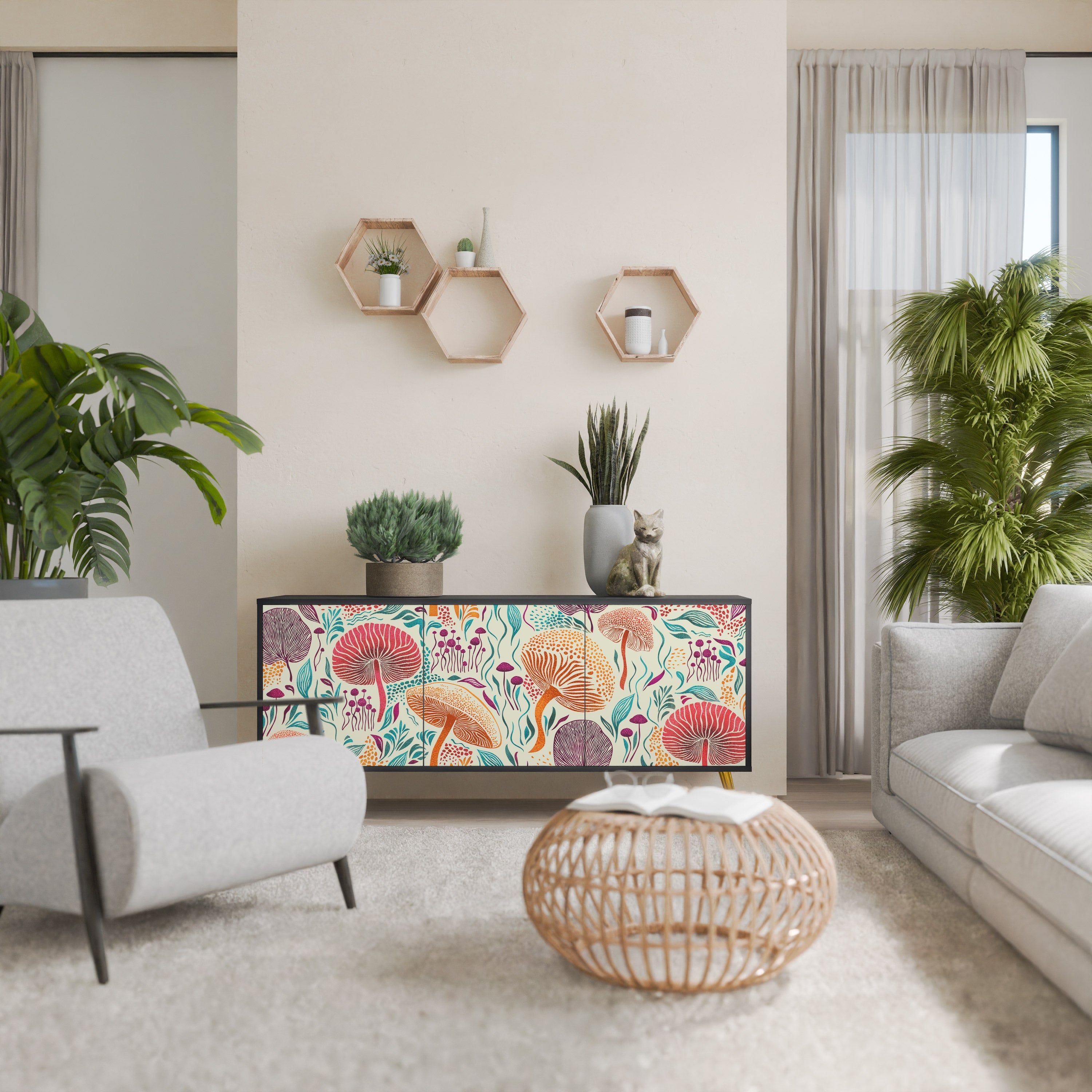 Buffet 3 portes Fungus Fantasy en finition noire