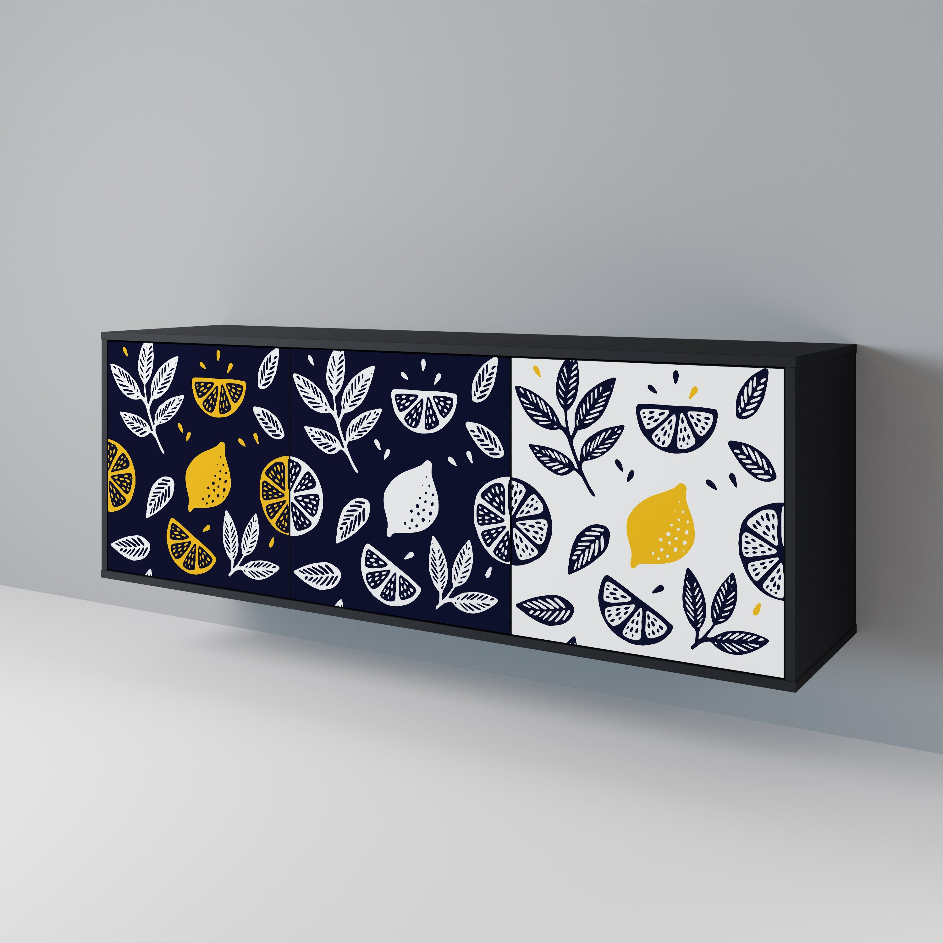 Buffet 3 portes CITRUS NOIR ET BLANC en finition noire