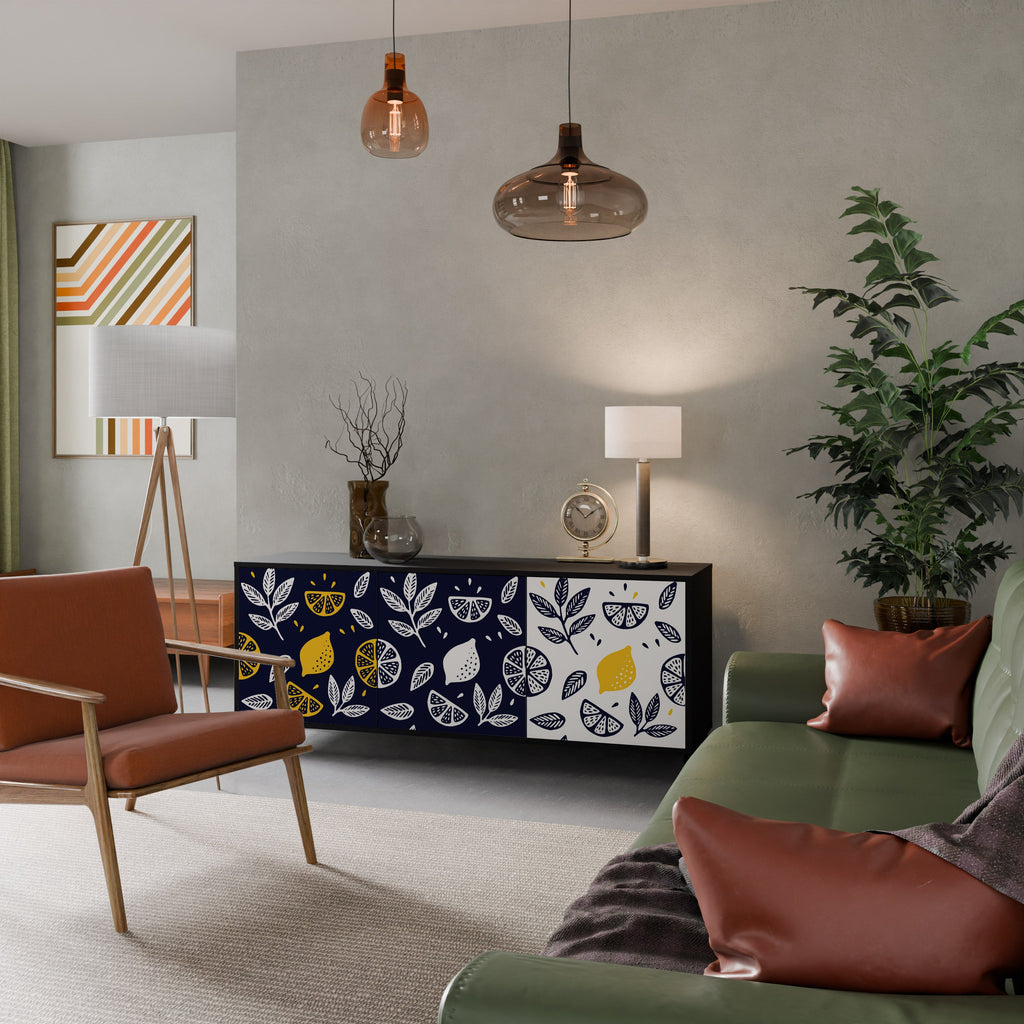 Buffet 3 portes CITRUS NOIR ET BLANC en finition noire