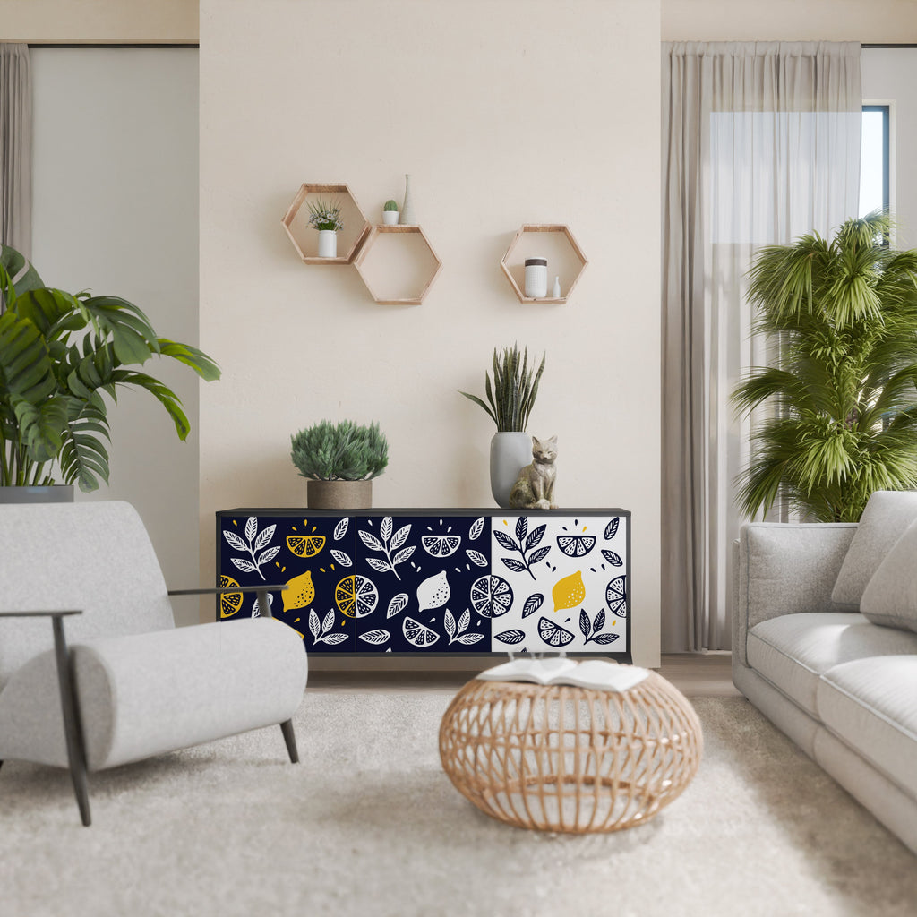 Buffet 3 portes CITRUS NOIR ET BLANC en finition noire