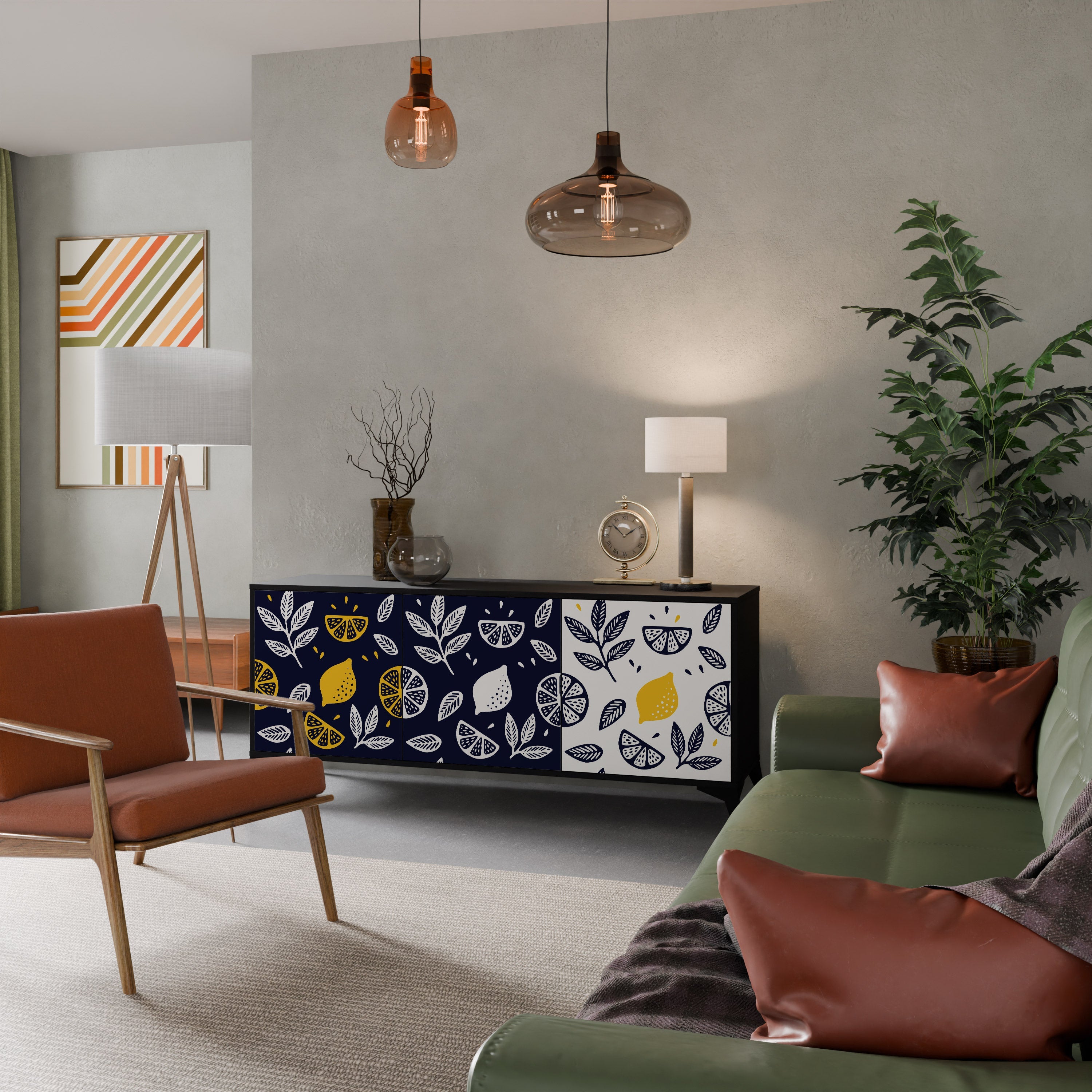 Buffet 3 portes CITRUS NOIR ET BLANC en finition noire