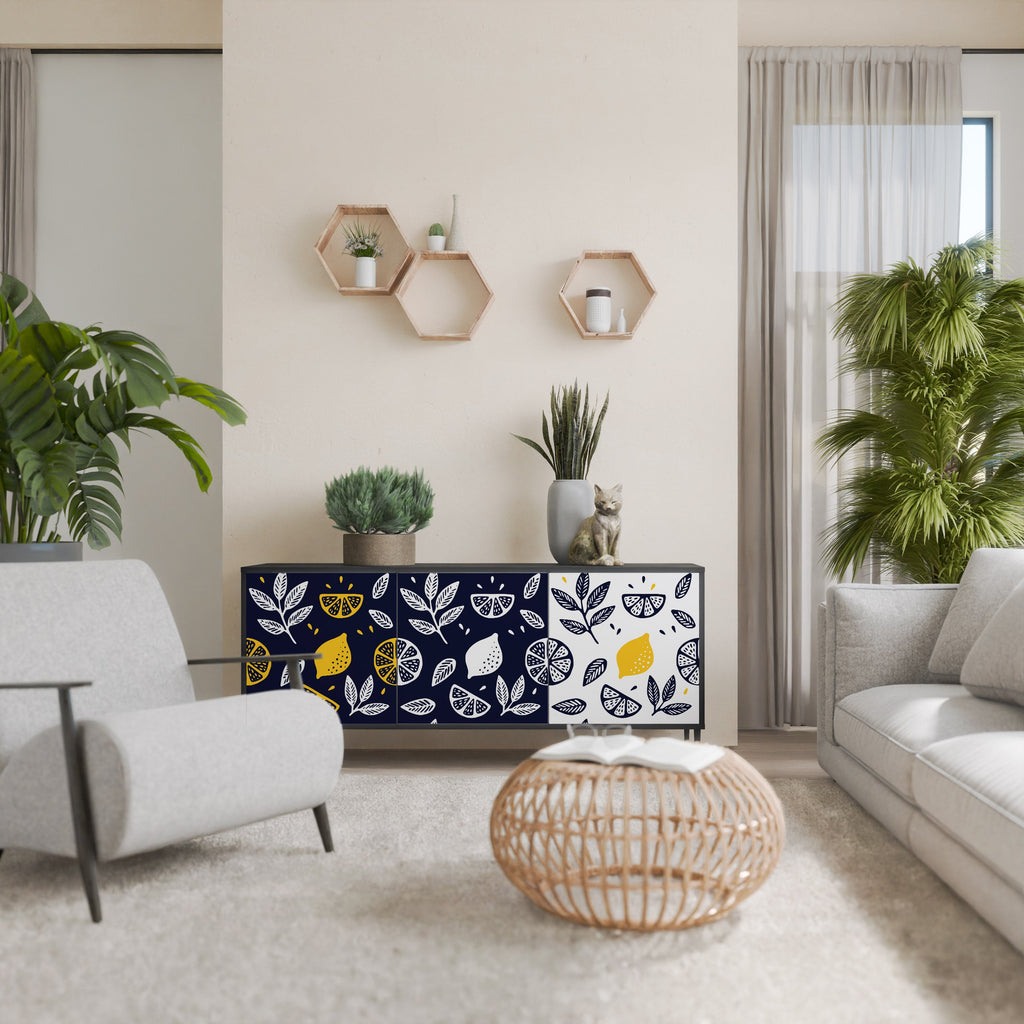 Buffet 3 portes CITRUS NOIR ET BLANC en finition noire