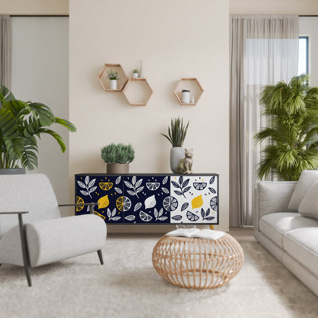 Buffet 3 portes CITRUS NOIR ET BLANC en finition noire