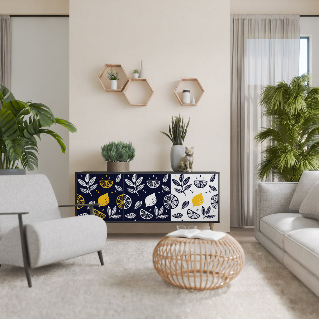 Buffet 3 portes CITRUS NOIR ET BLANC en finition noire