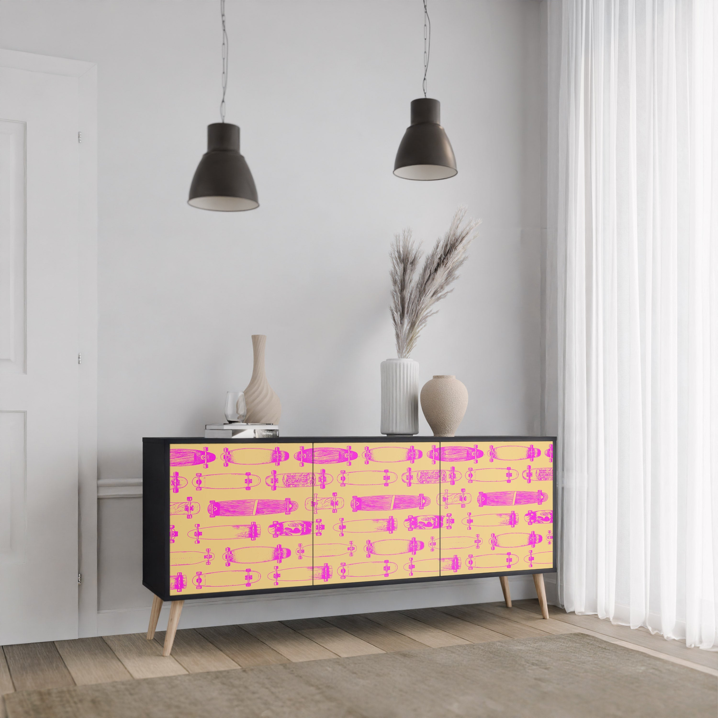 Buffet 3 portes SKATEBOARD ARTISTRY en finition noire