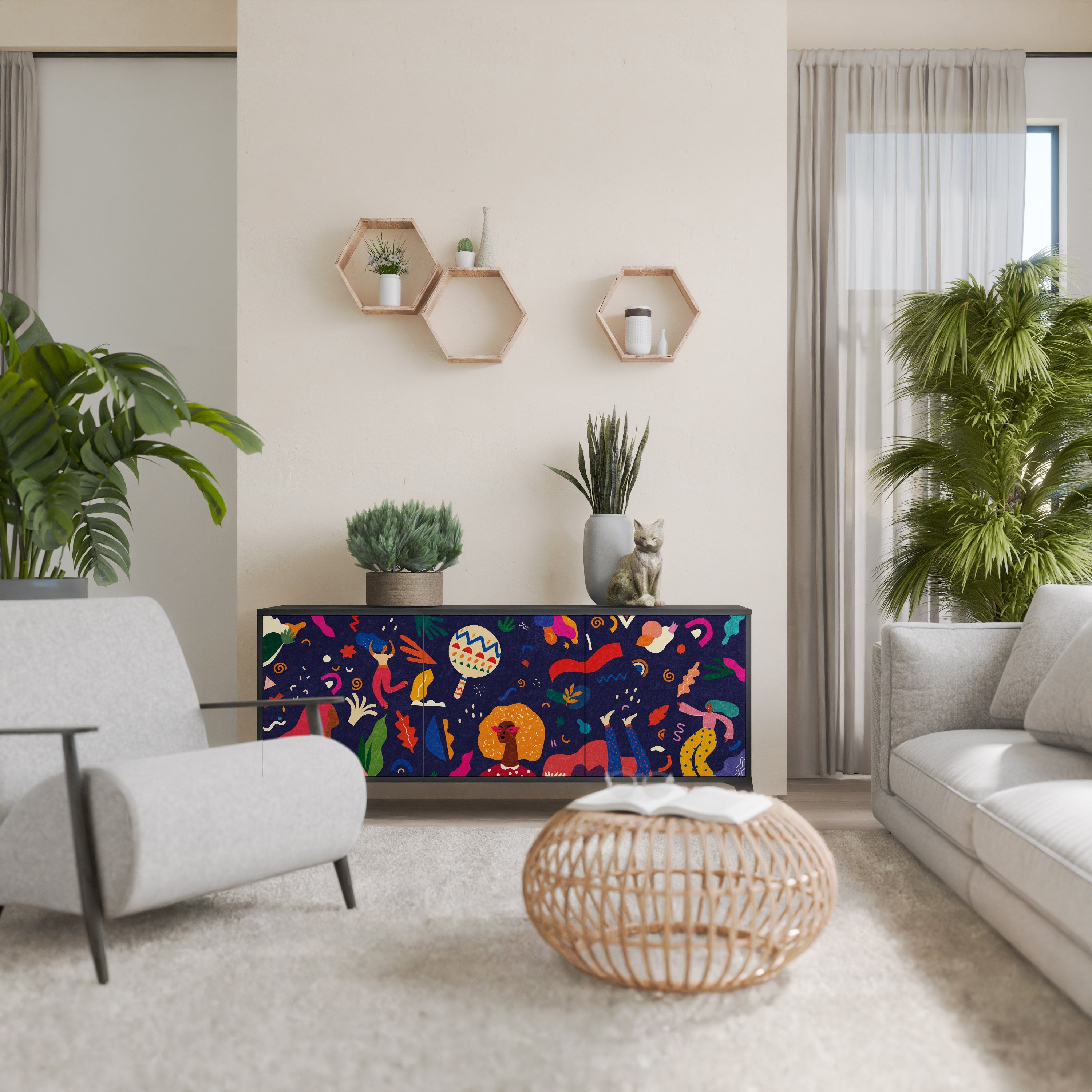 Buffet 3 portes FESTIVE PLEASURES en finition noire