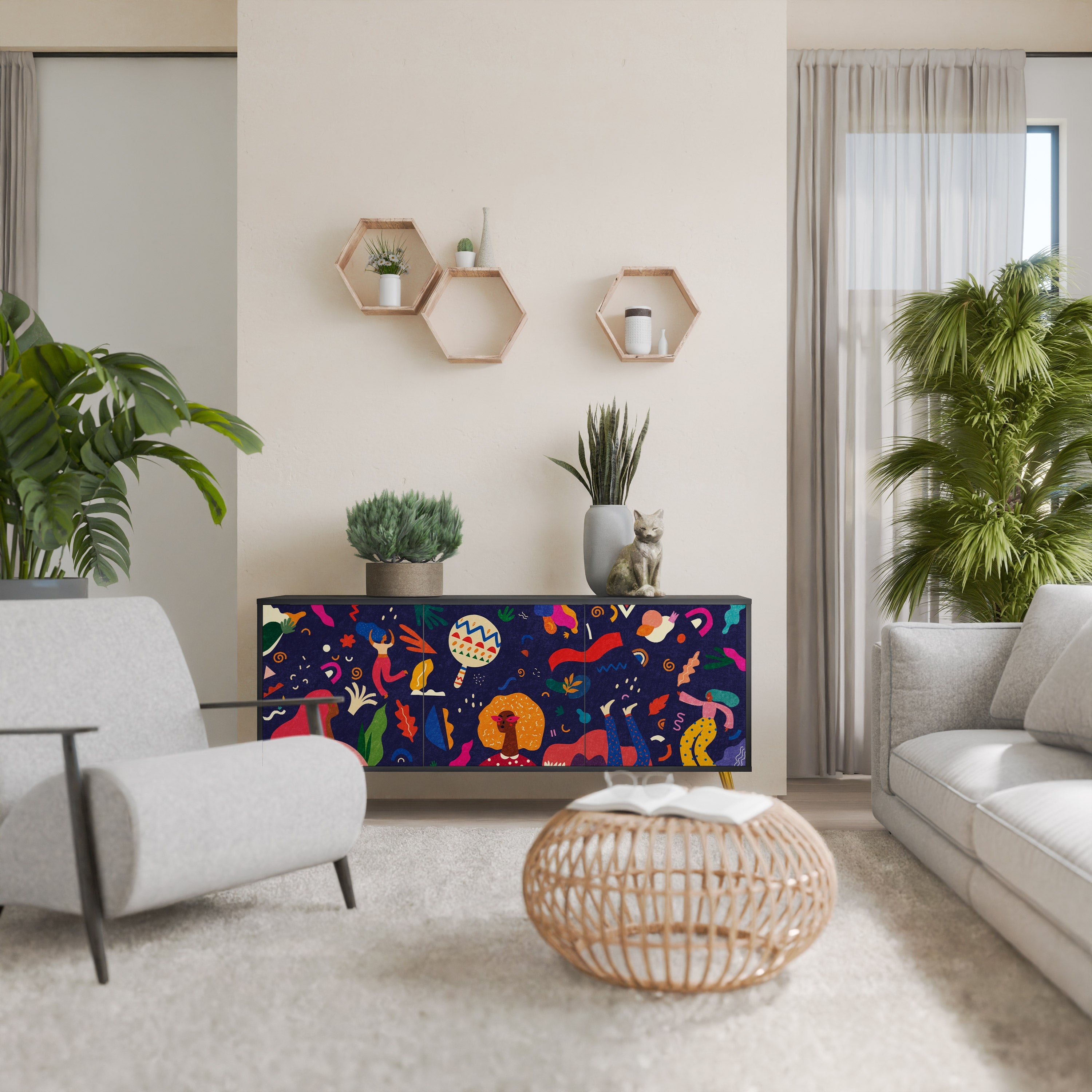 Buffet 3 portes FESTIVE PLEASURES en finition noire