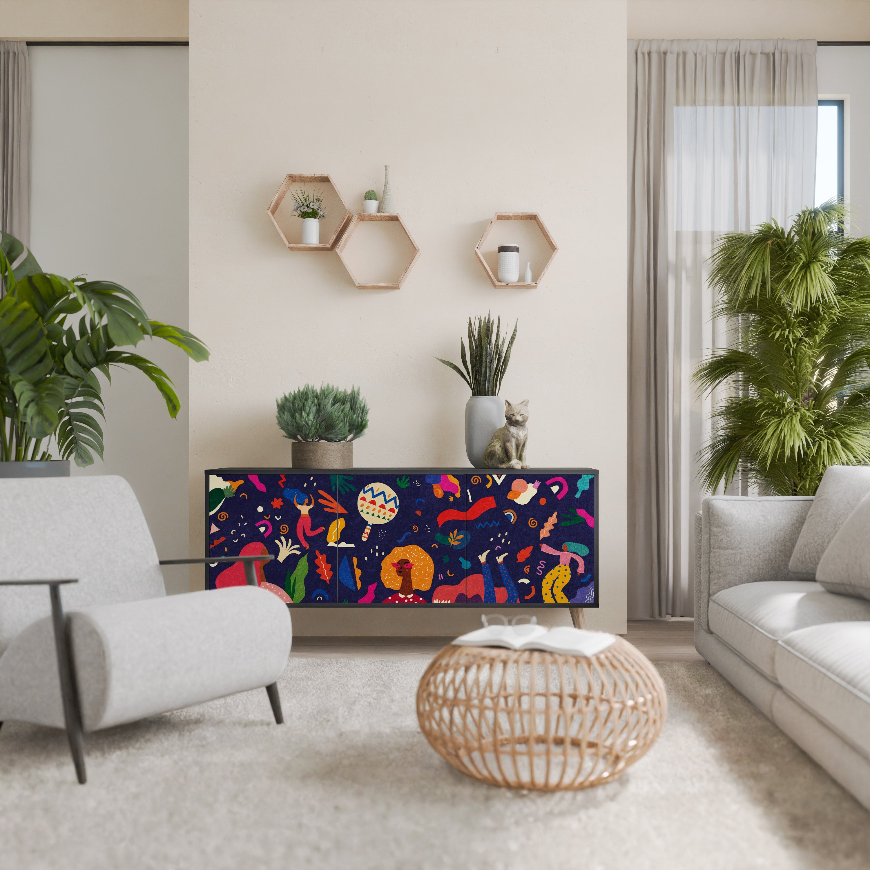 Buffet 3 portes FESTIVE PLEASURES en finition noire