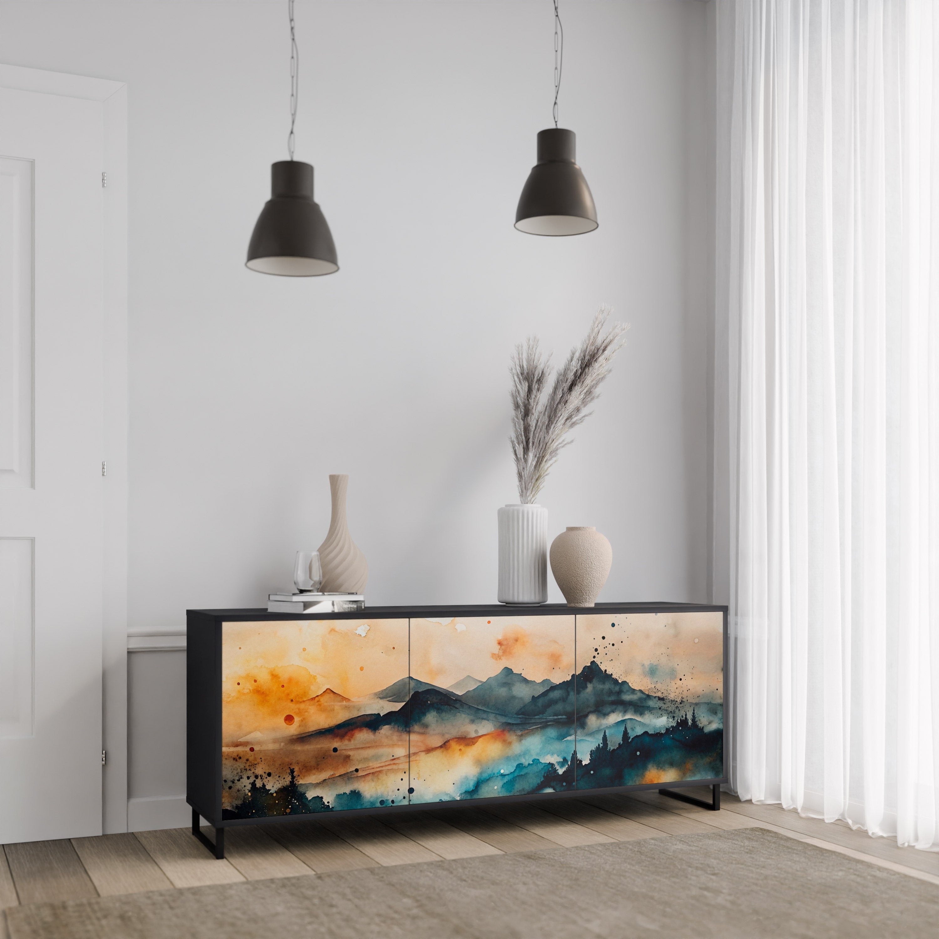 Buffet 3 portes OMINOUS MOUNTAINS en finition noire