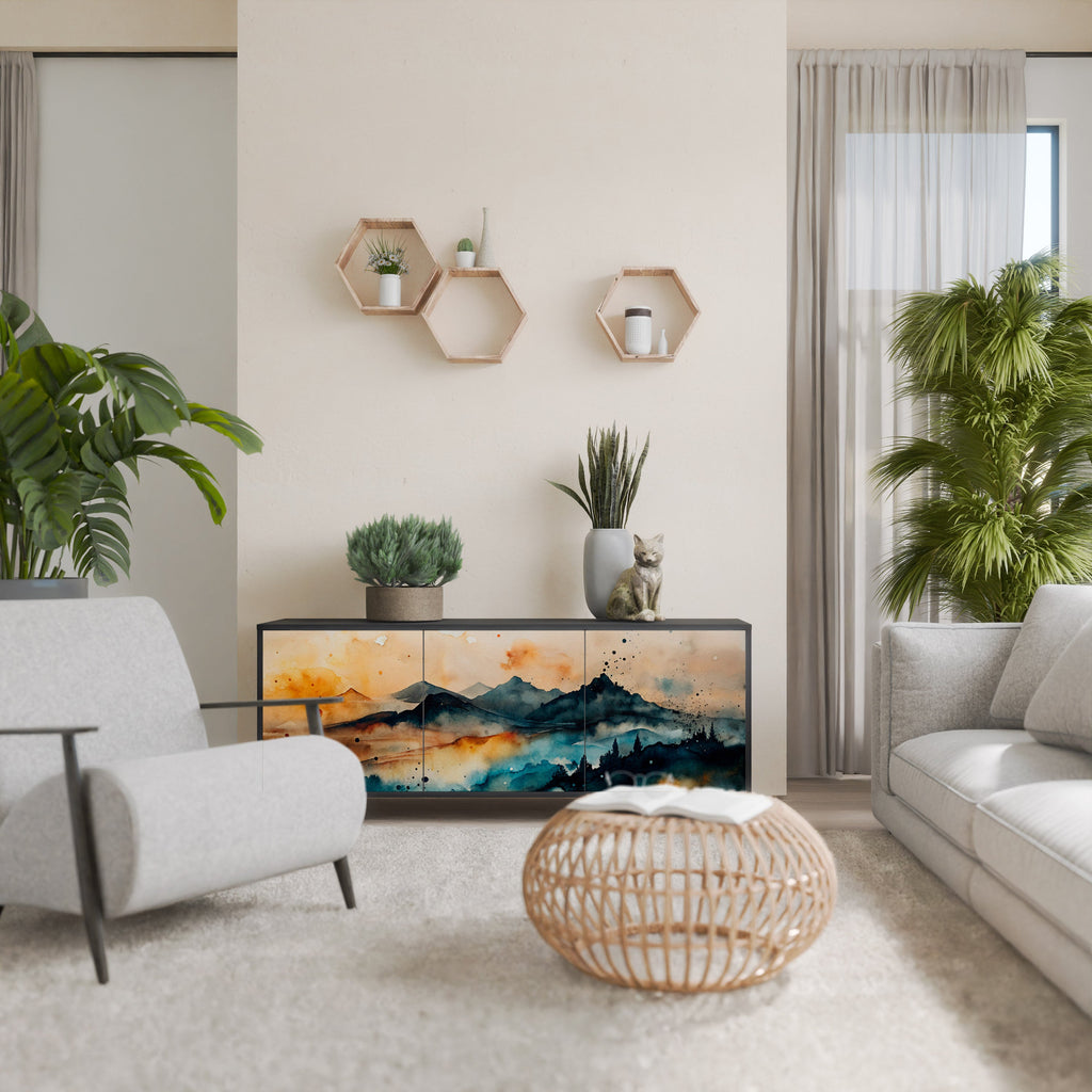 Buffet 3 portes OMINOUS MOUNTAINS en finition noire