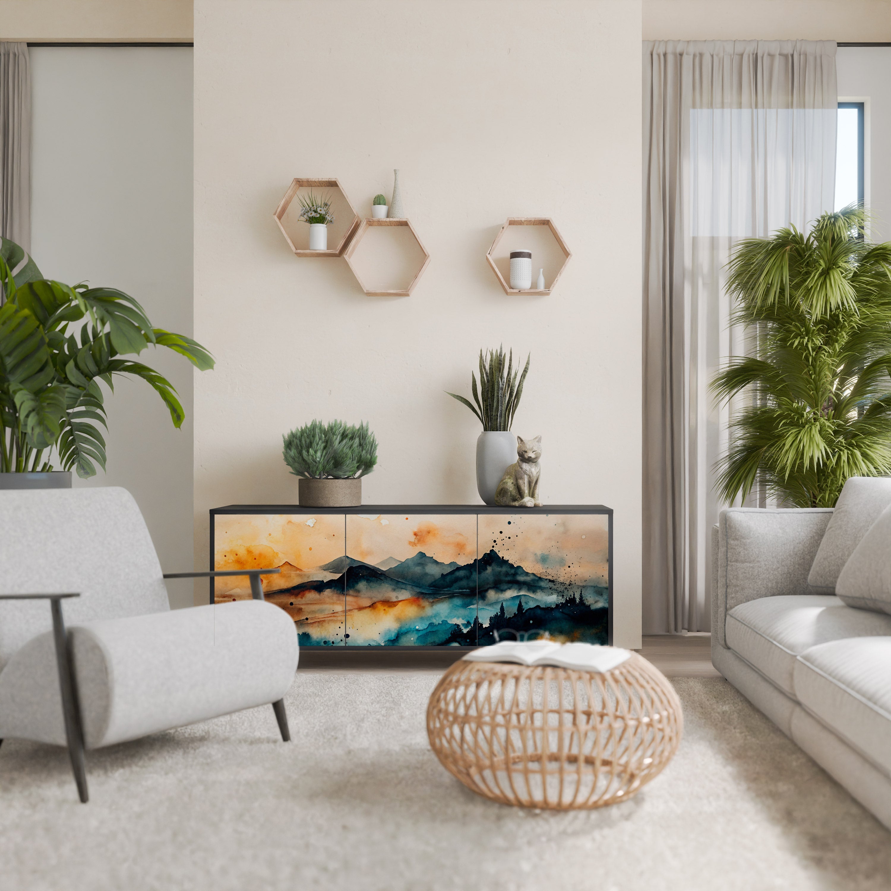 Buffet 3 portes OMINOUS MOUNTAINS en finition noire