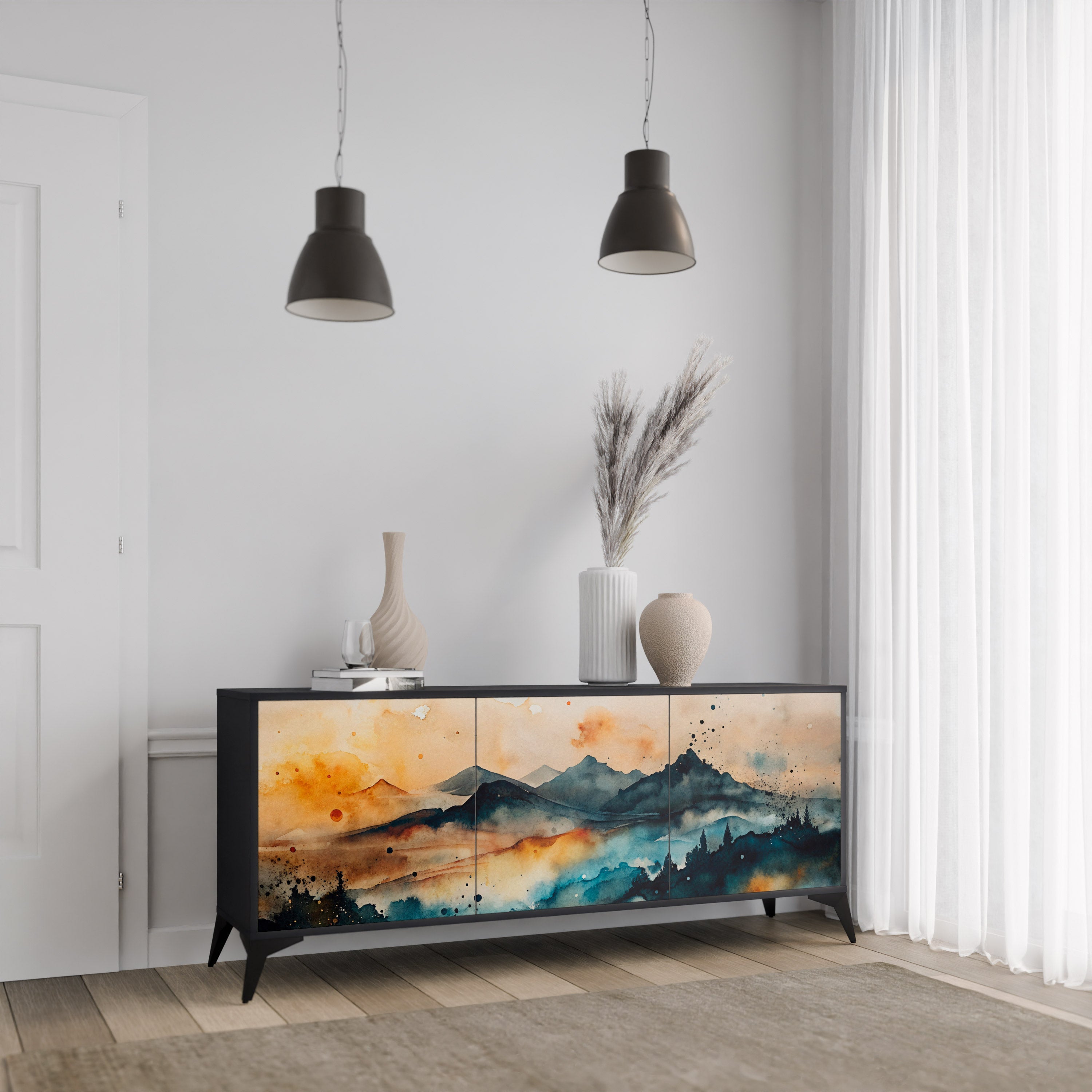 Buffet 3 portes OMINOUS MOUNTAINS en finition noire