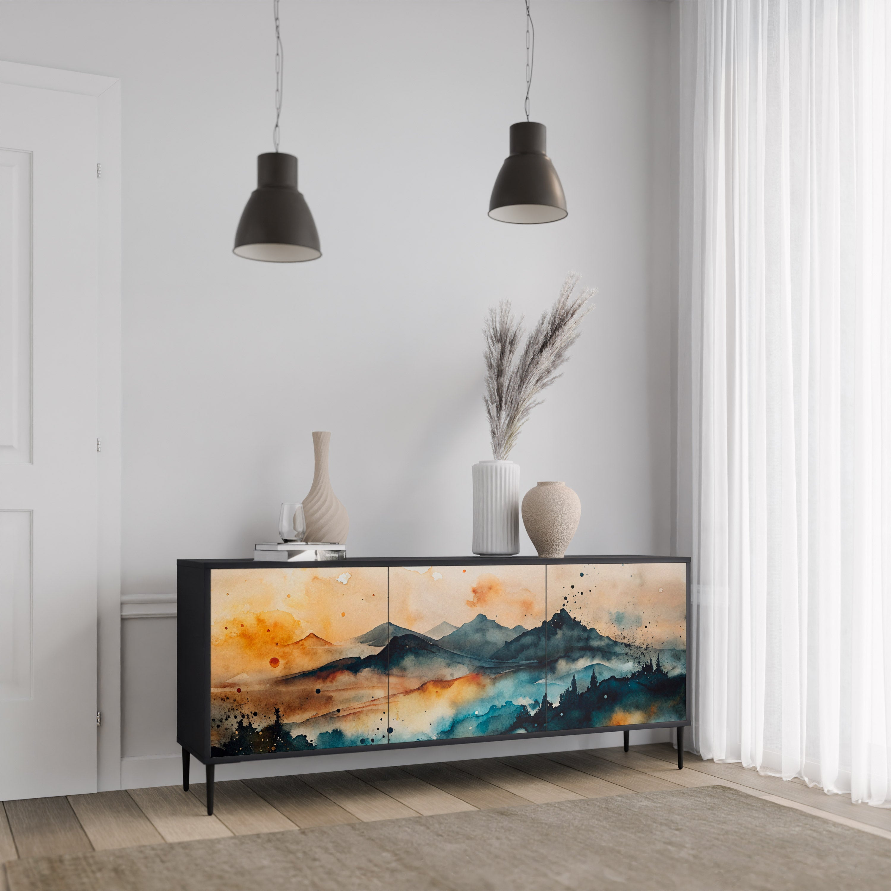 Buffet 3 portes OMINOUS MOUNTAINS en finition noire