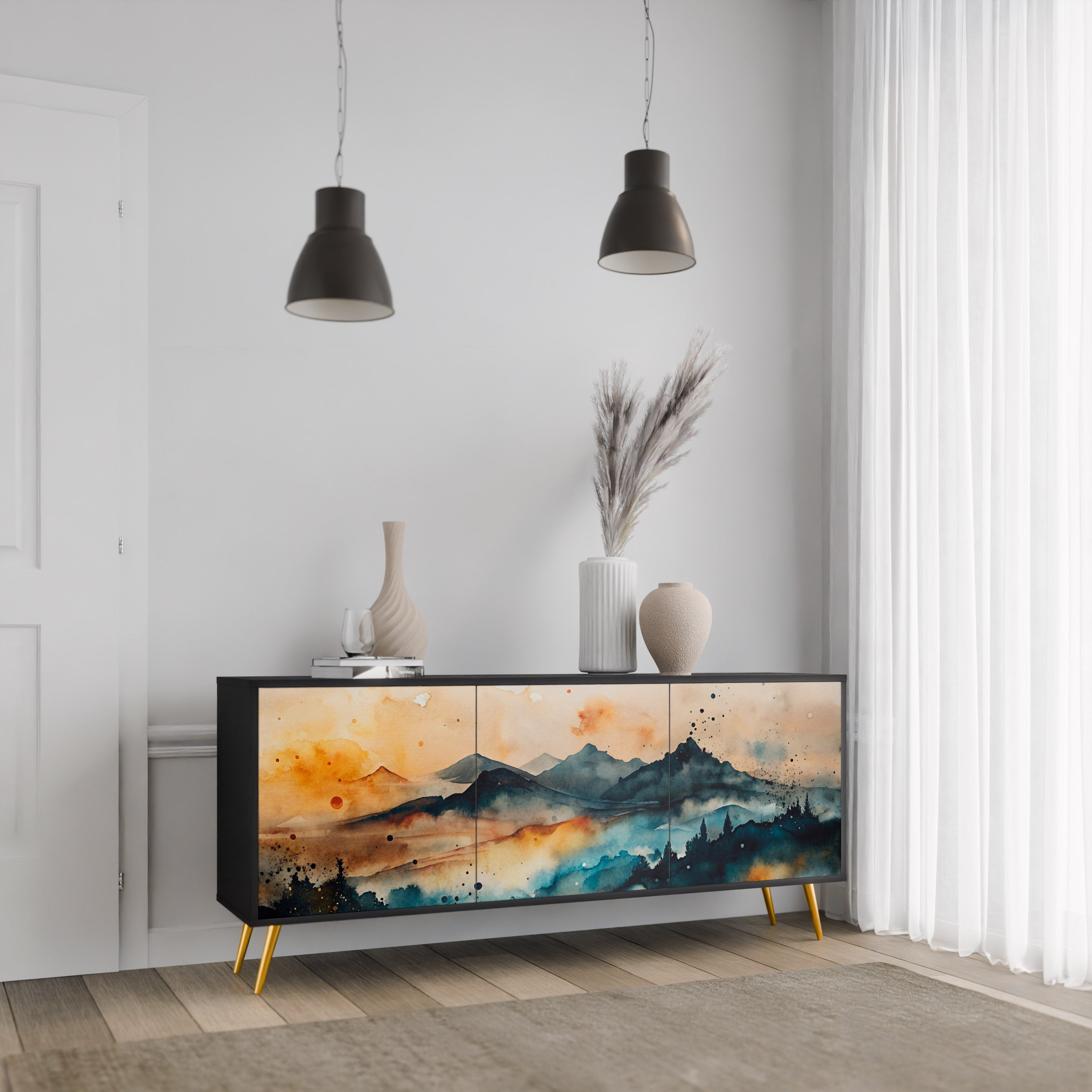 Buffet 3 portes OMINOUS MOUNTAINS en finition noire