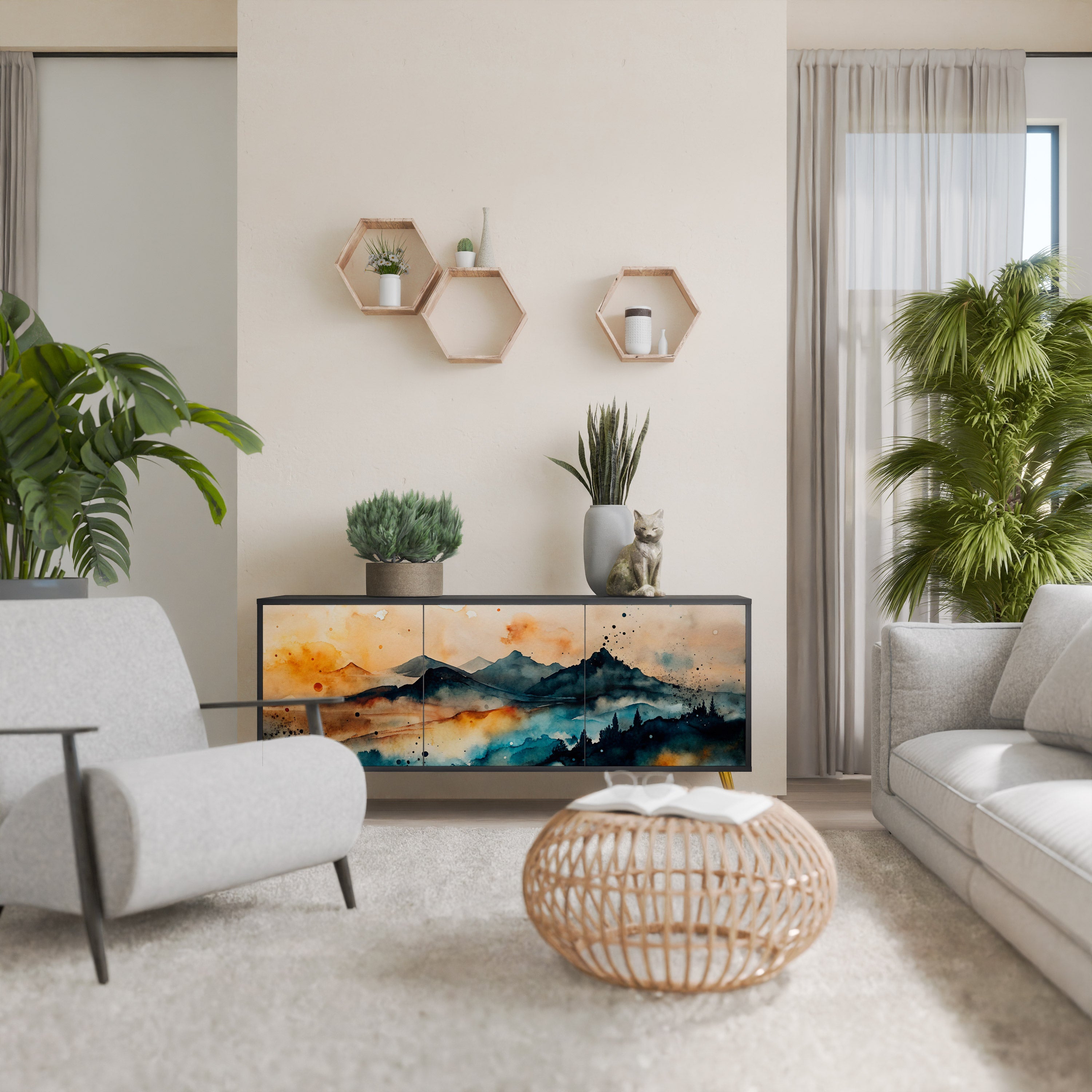 Buffet 3 portes OMINOUS MOUNTAINS en finition noire