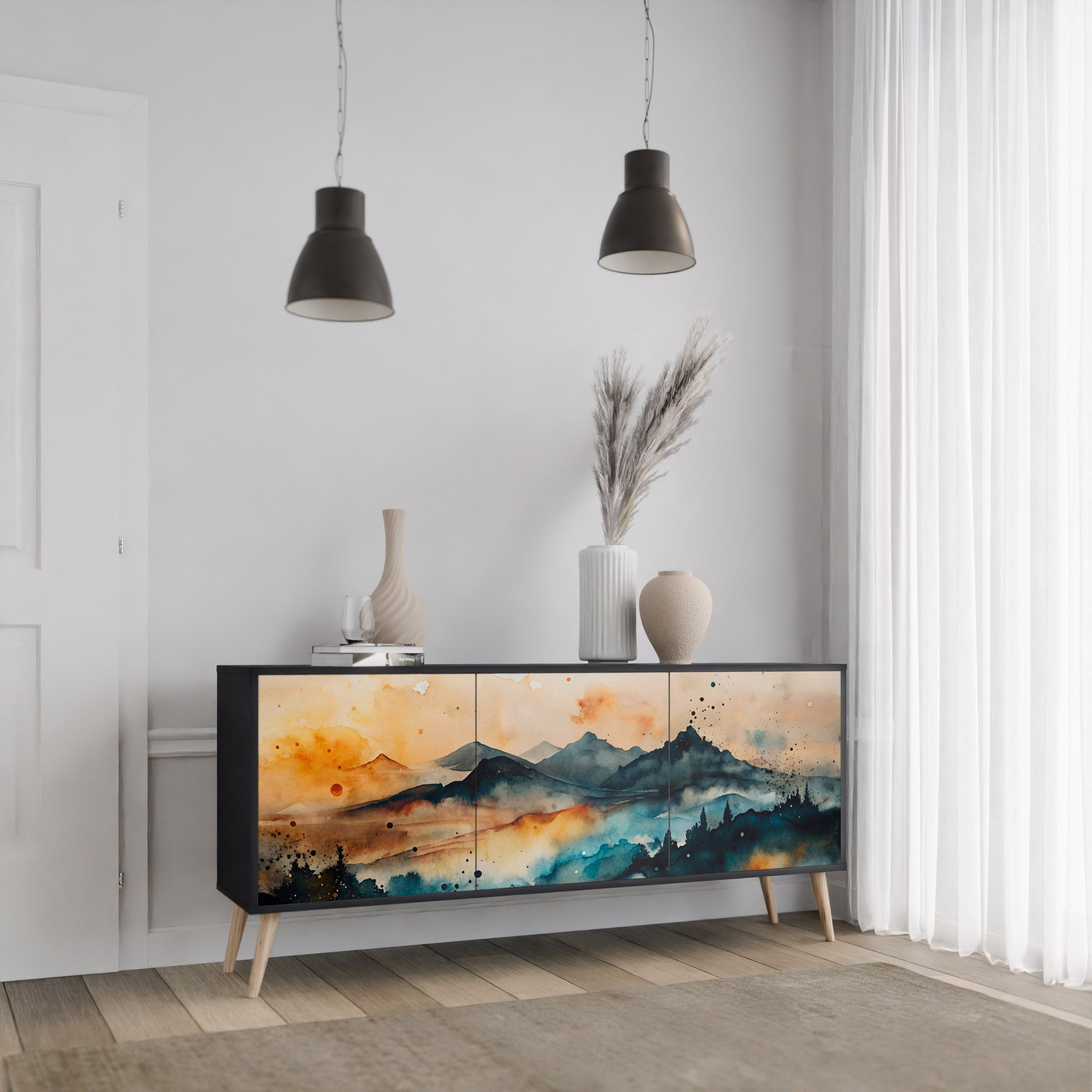 Buffet 3 portes OMINOUS MOUNTAINS en finition noire