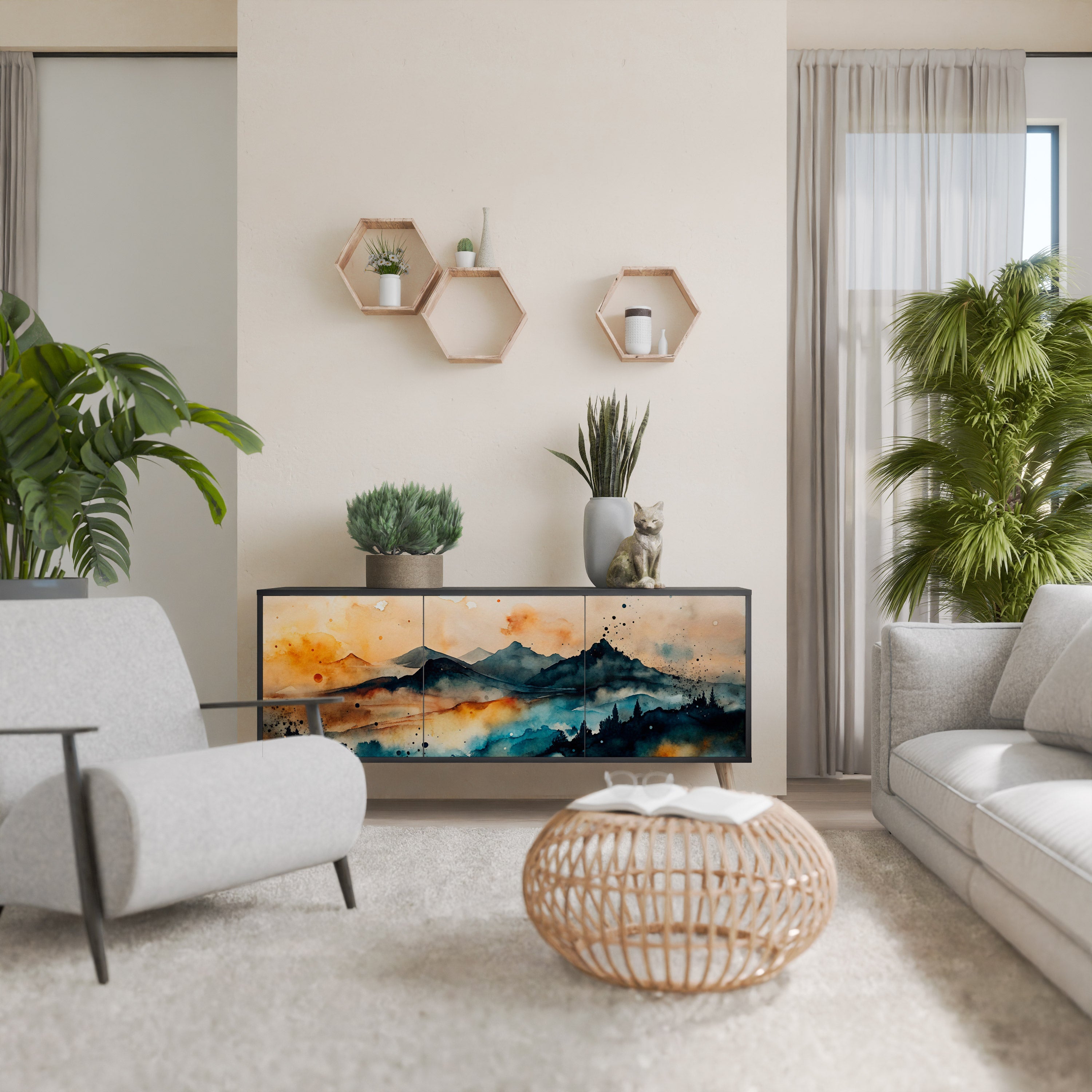 Buffet 3 portes OMINOUS MOUNTAINS en finition noire