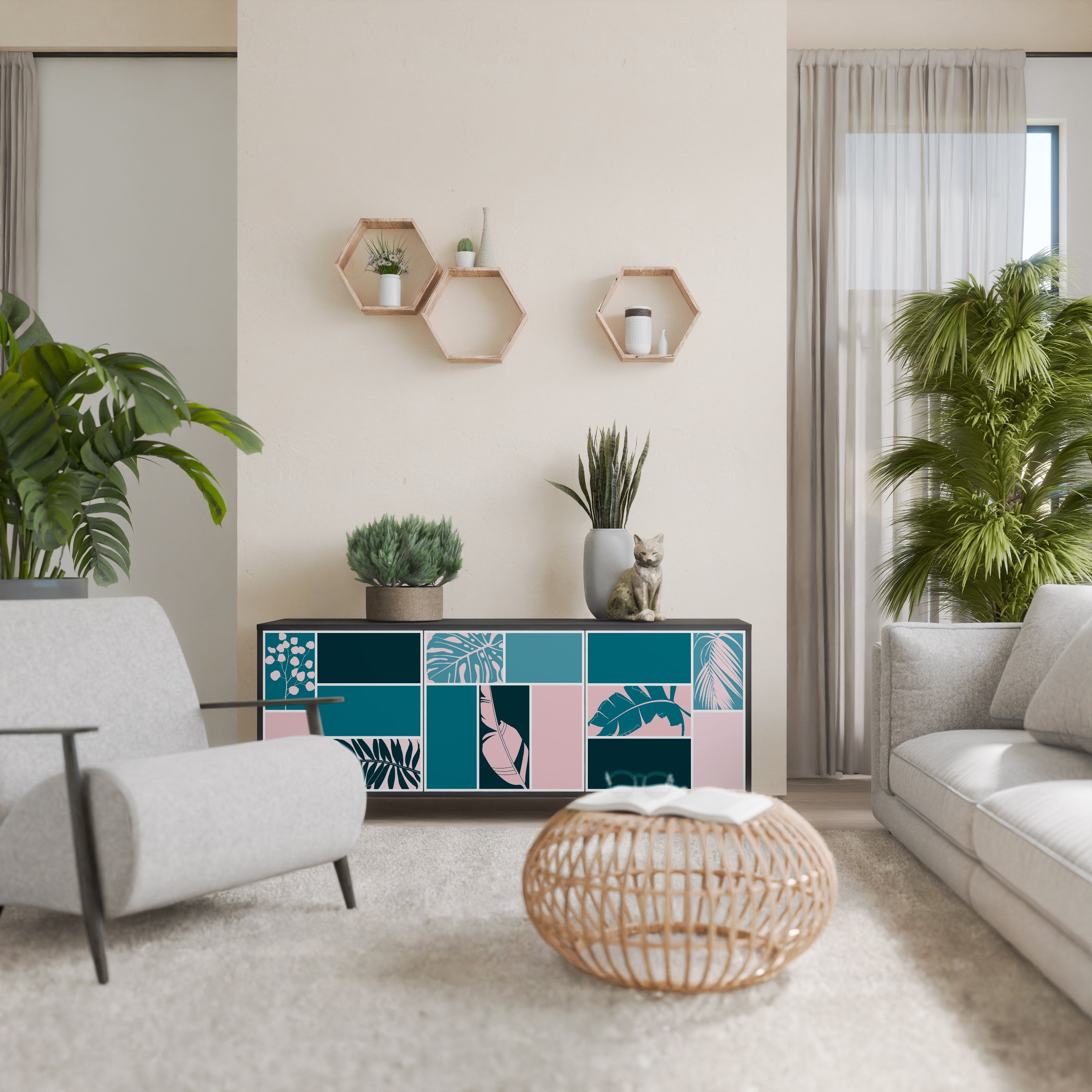 COMBINAISON DE FORMES Buffet 3 portes en finition noire