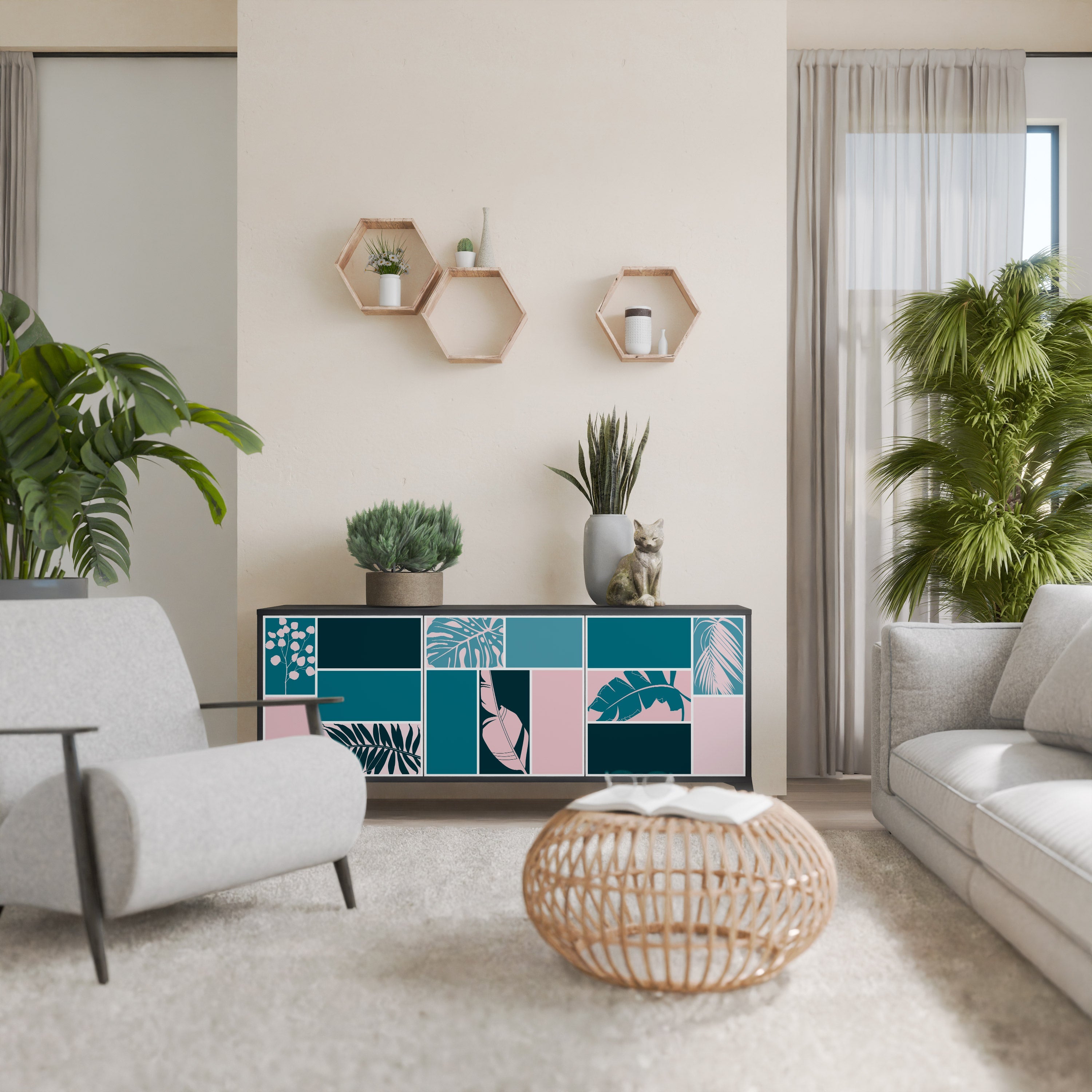 COMBINAISON DE FORMES Buffet 3 portes en finition noire