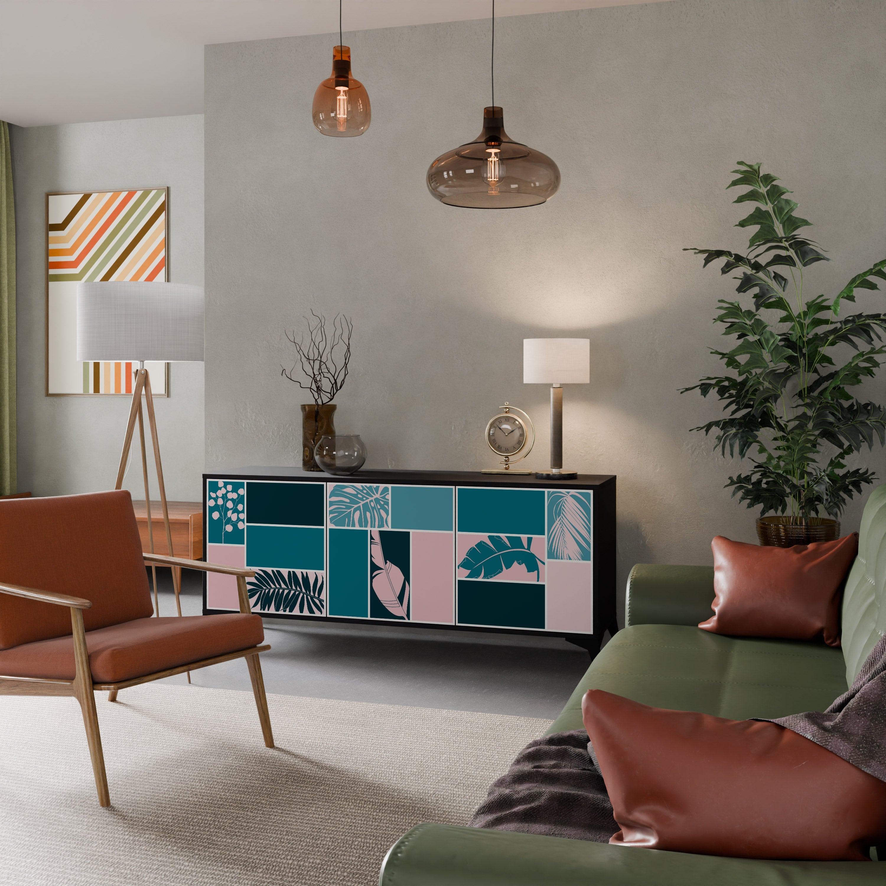 COMBINAISON DE FORMES Buffet 3 portes en finition noire