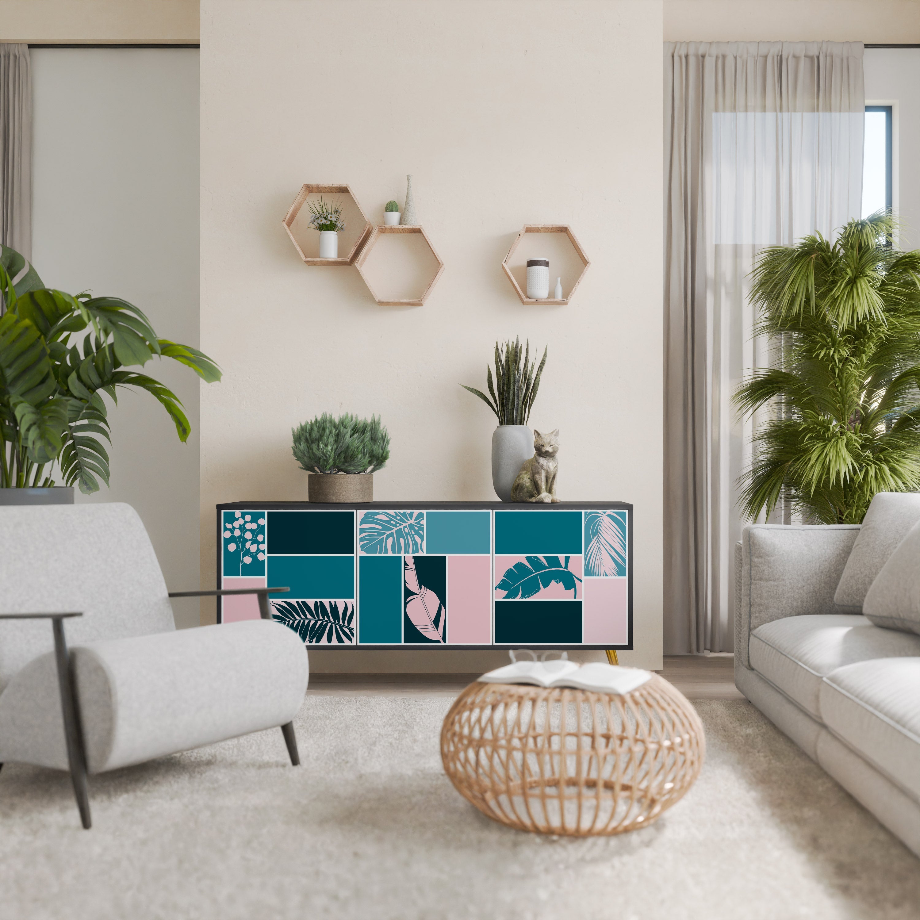 COMBINAISON DE FORMES Buffet 3 portes en finition noire