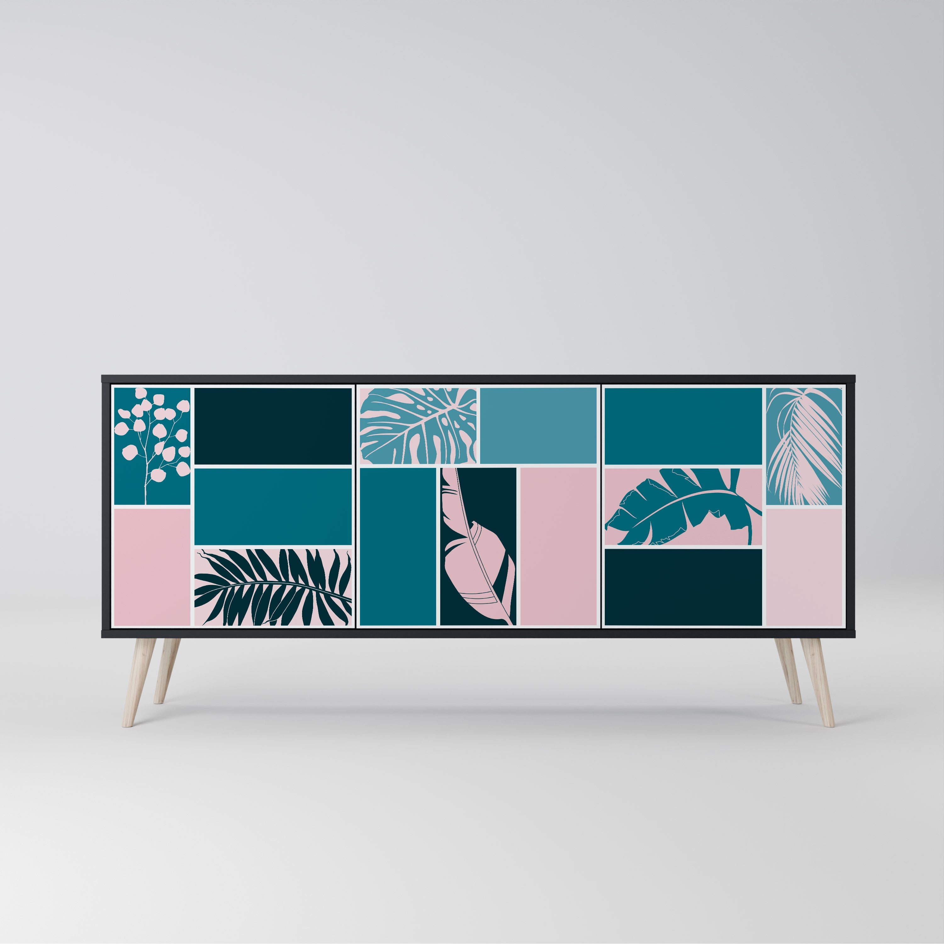 COMBINAISON DE FORMES Buffet 3 portes en finition noire