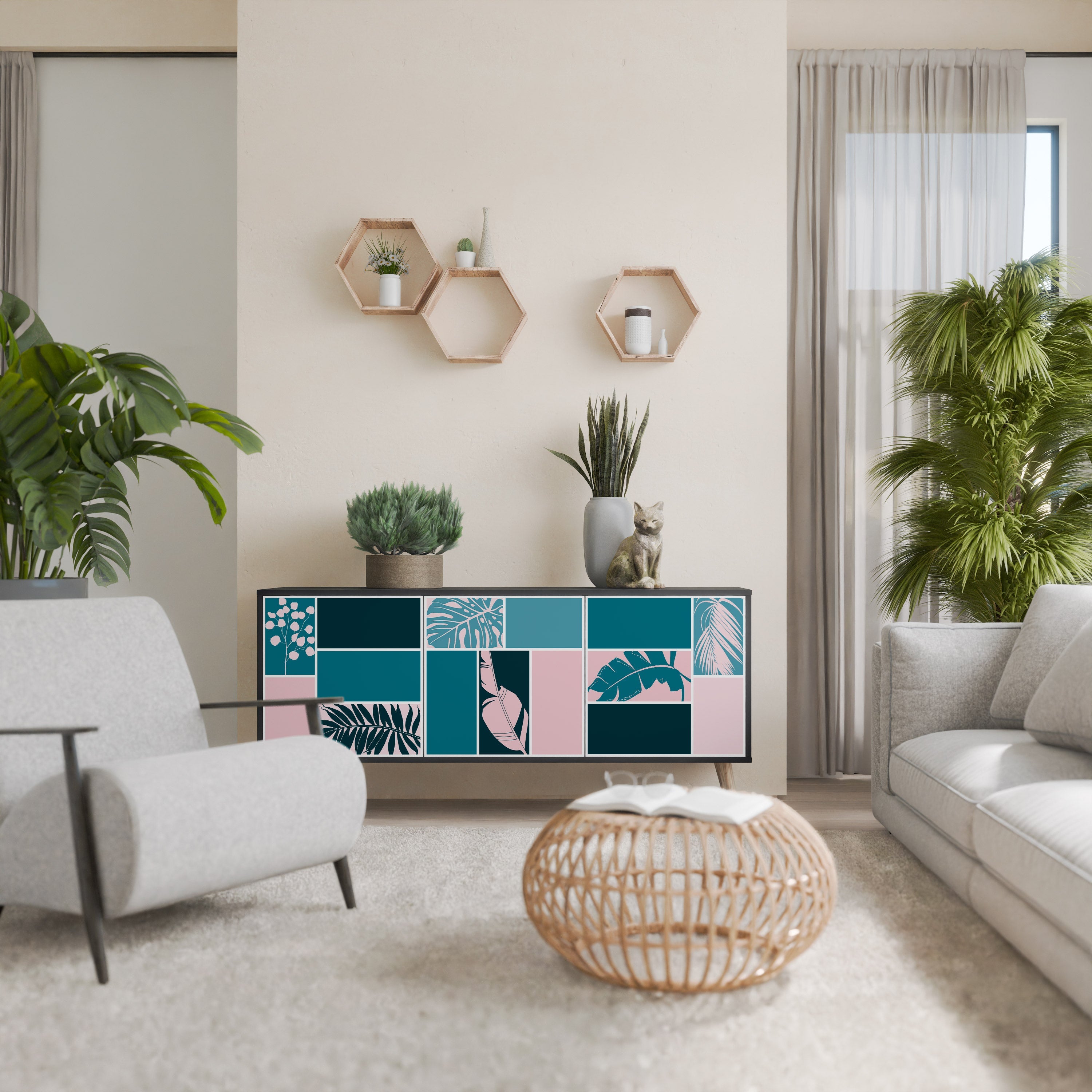 COMBINAISON DE FORMES Buffet 3 portes en finition noire