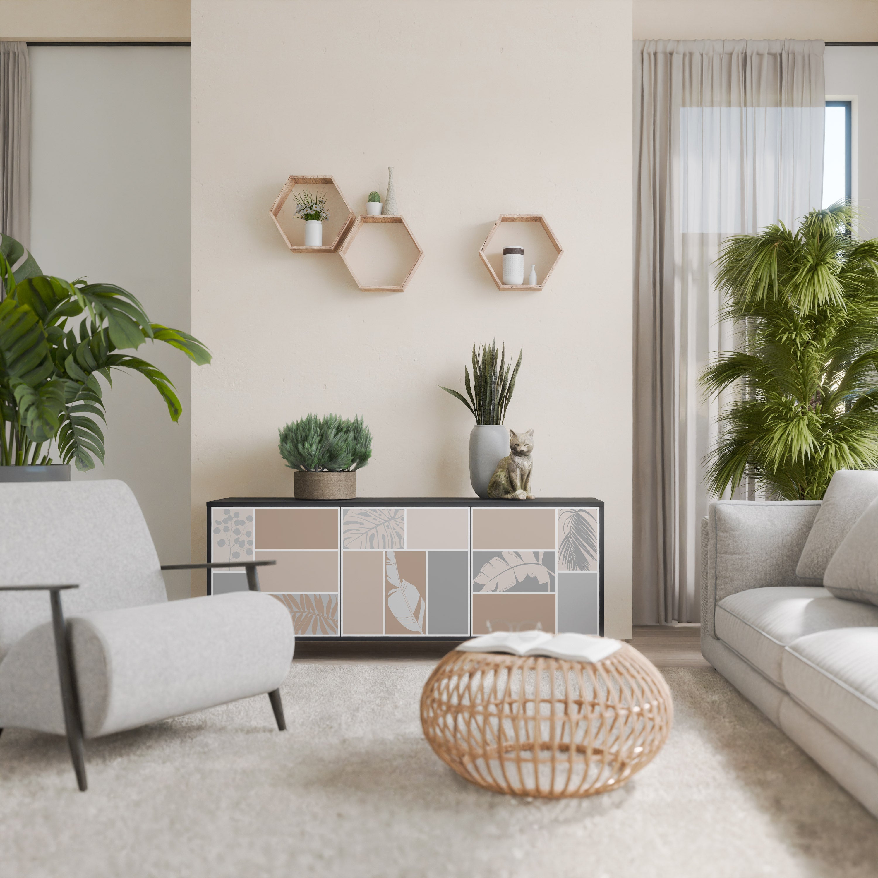 Buffet 3 portes FORMES TROPICALES finition noire