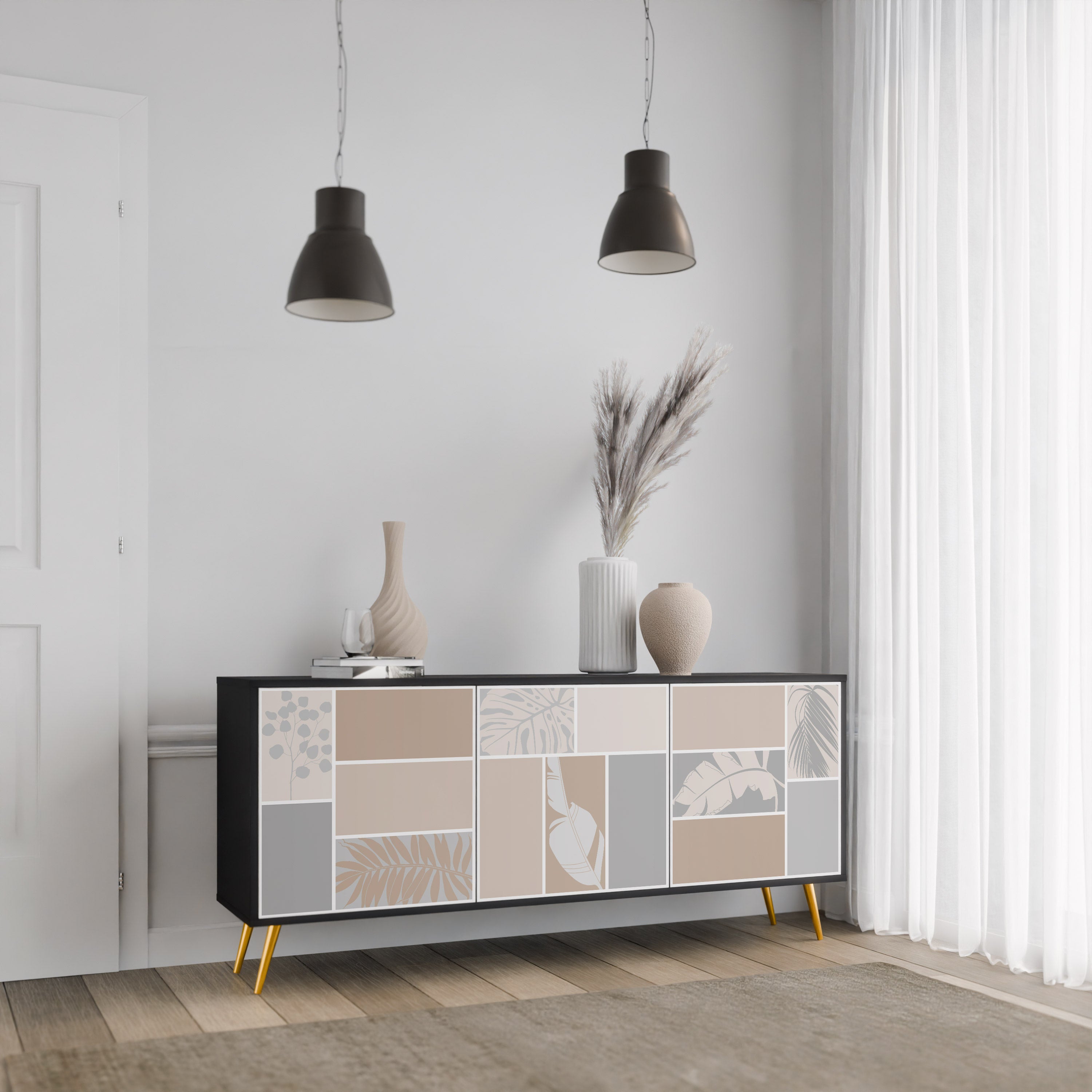 Buffet 3 portes FORMES TROPICALES finition noire