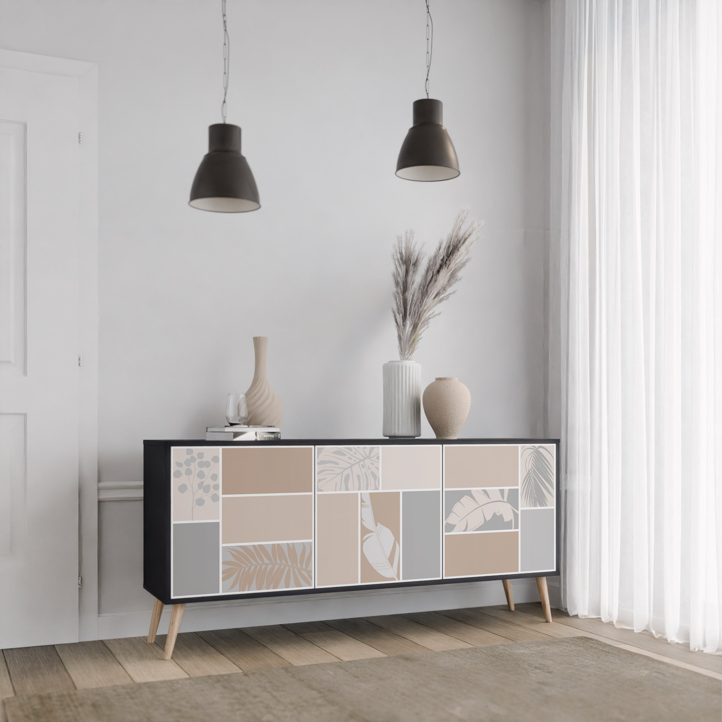 Buffet 3 portes FORMES TROPICALES finition noire