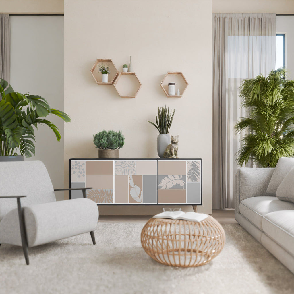 Buffet 3 portes FORMES TROPICALES finition noire