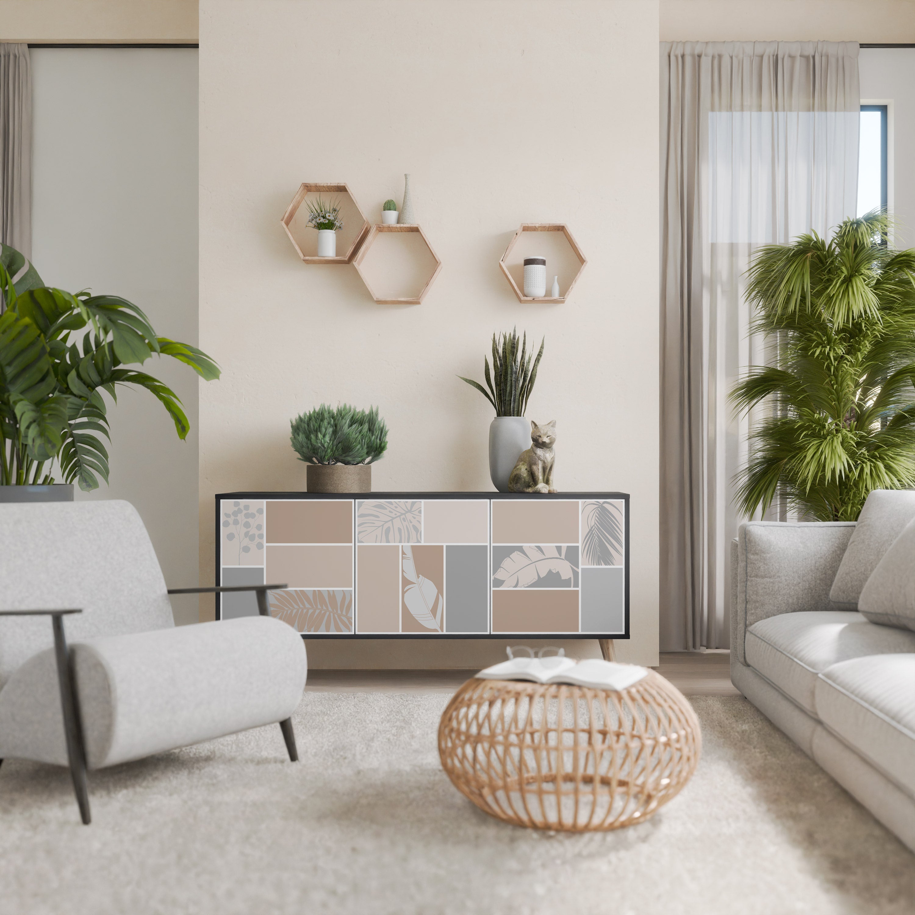 Buffet 3 portes FORMES TROPICALES finition noire