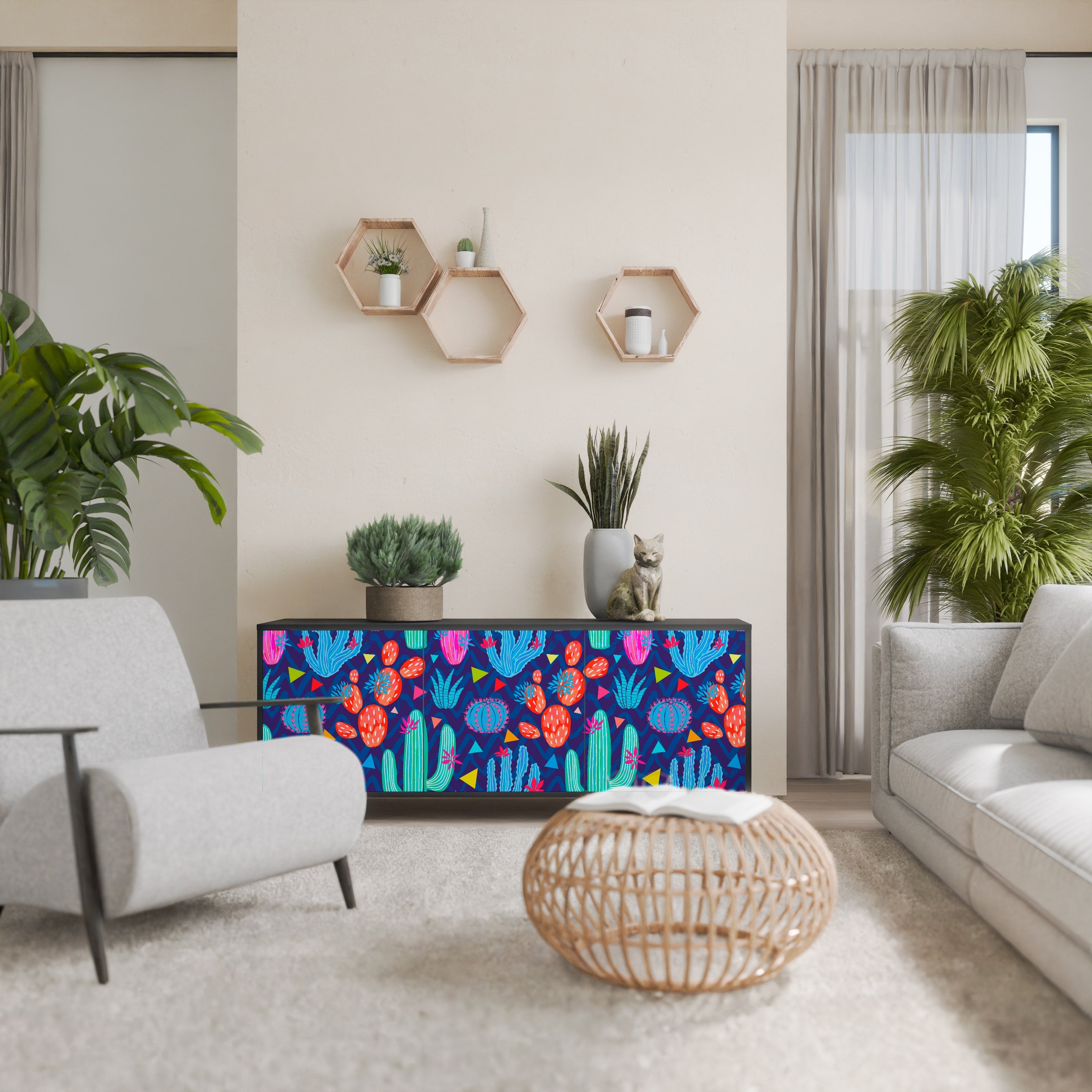 Buffet 3 portes CACTUS VIBES finition noire