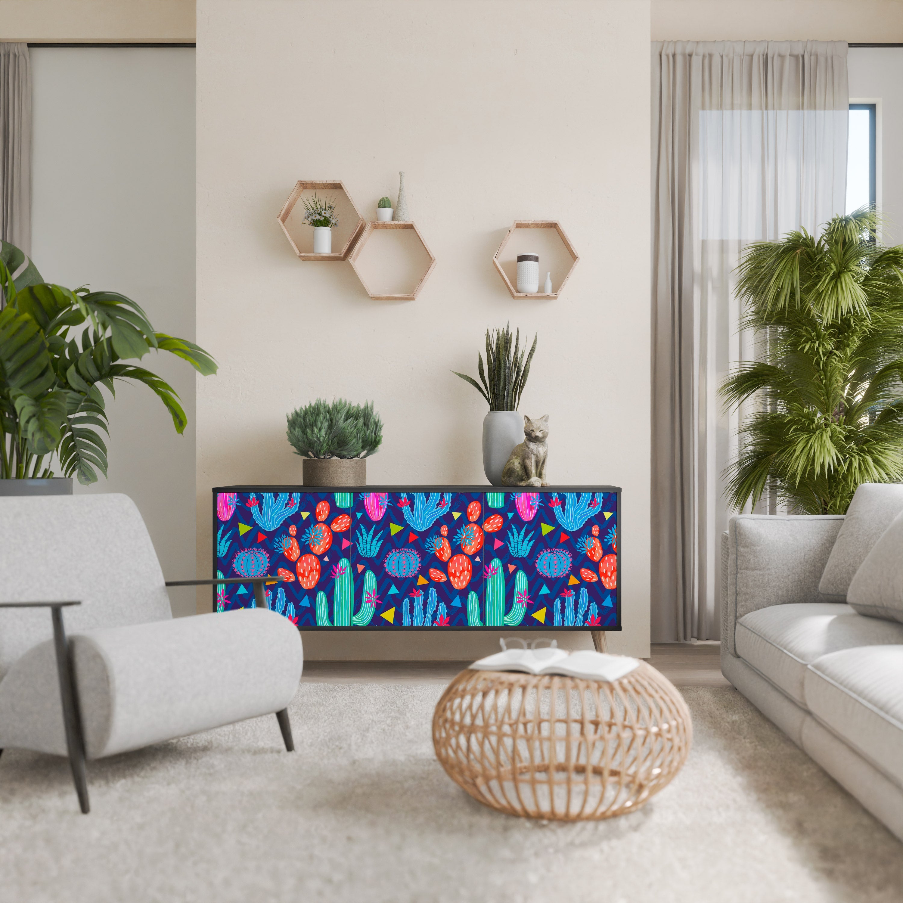 Buffet 3 portes CACTUS VIBES finition noire