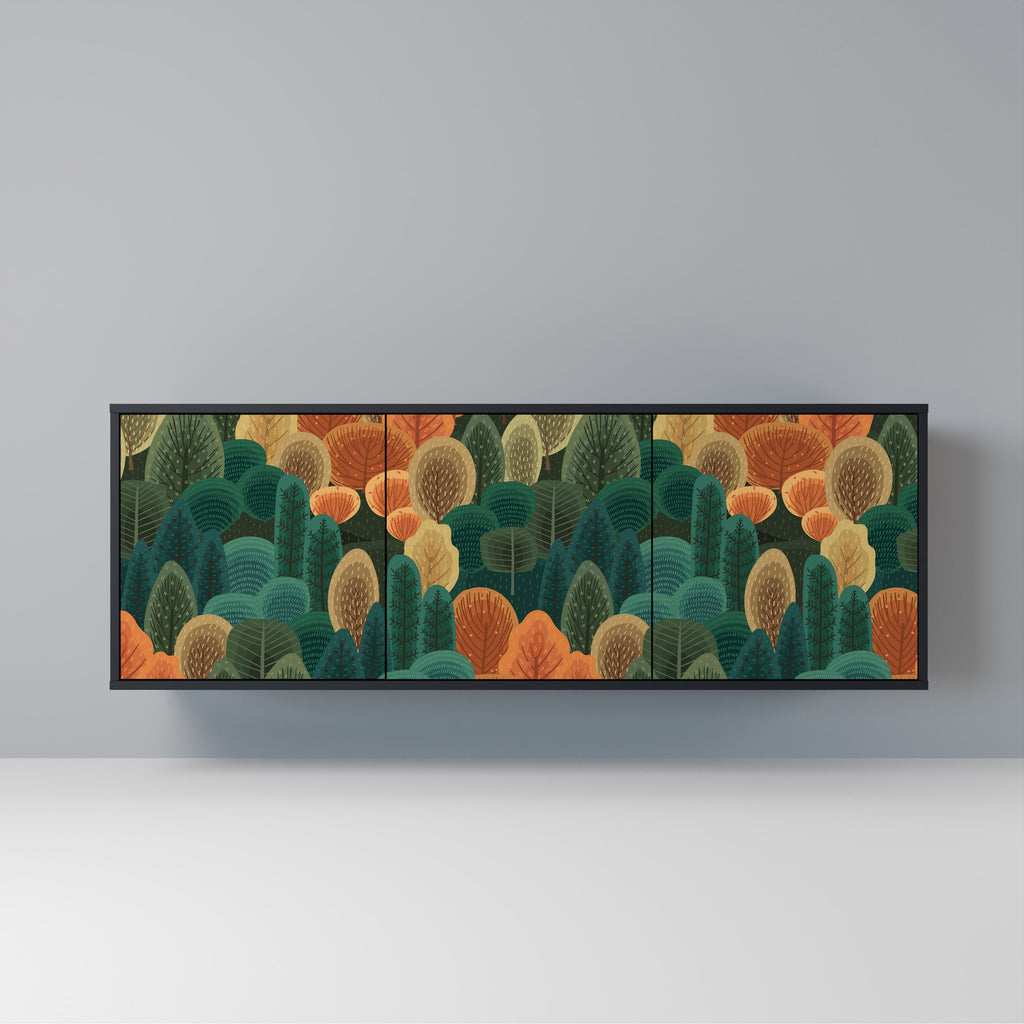 Buffet 3 portes KALEIDOSCOPE D'AUTOMNE en finition noire