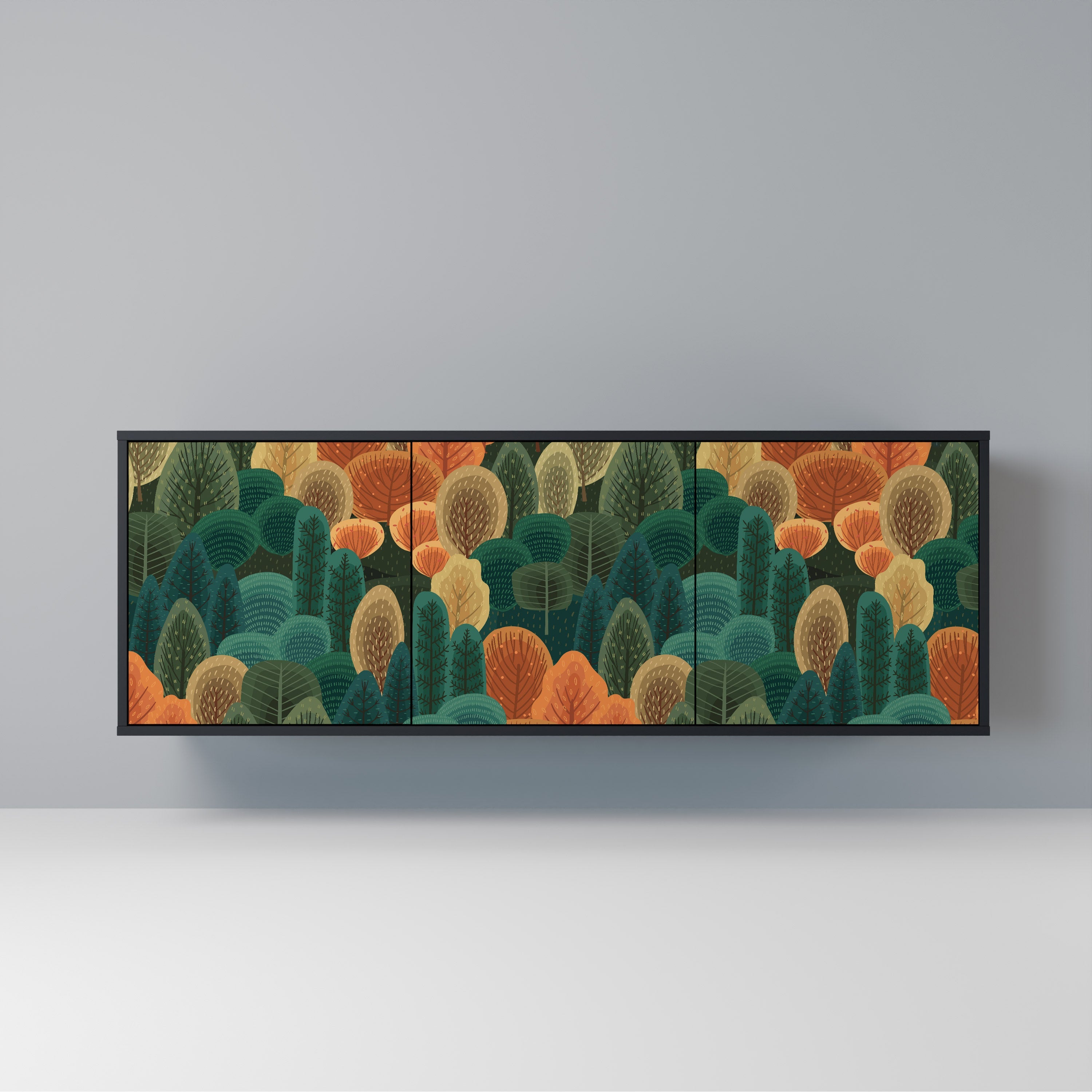 Buffet 3 portes KALEIDOSCOPE D'AUTOMNE en finition noire