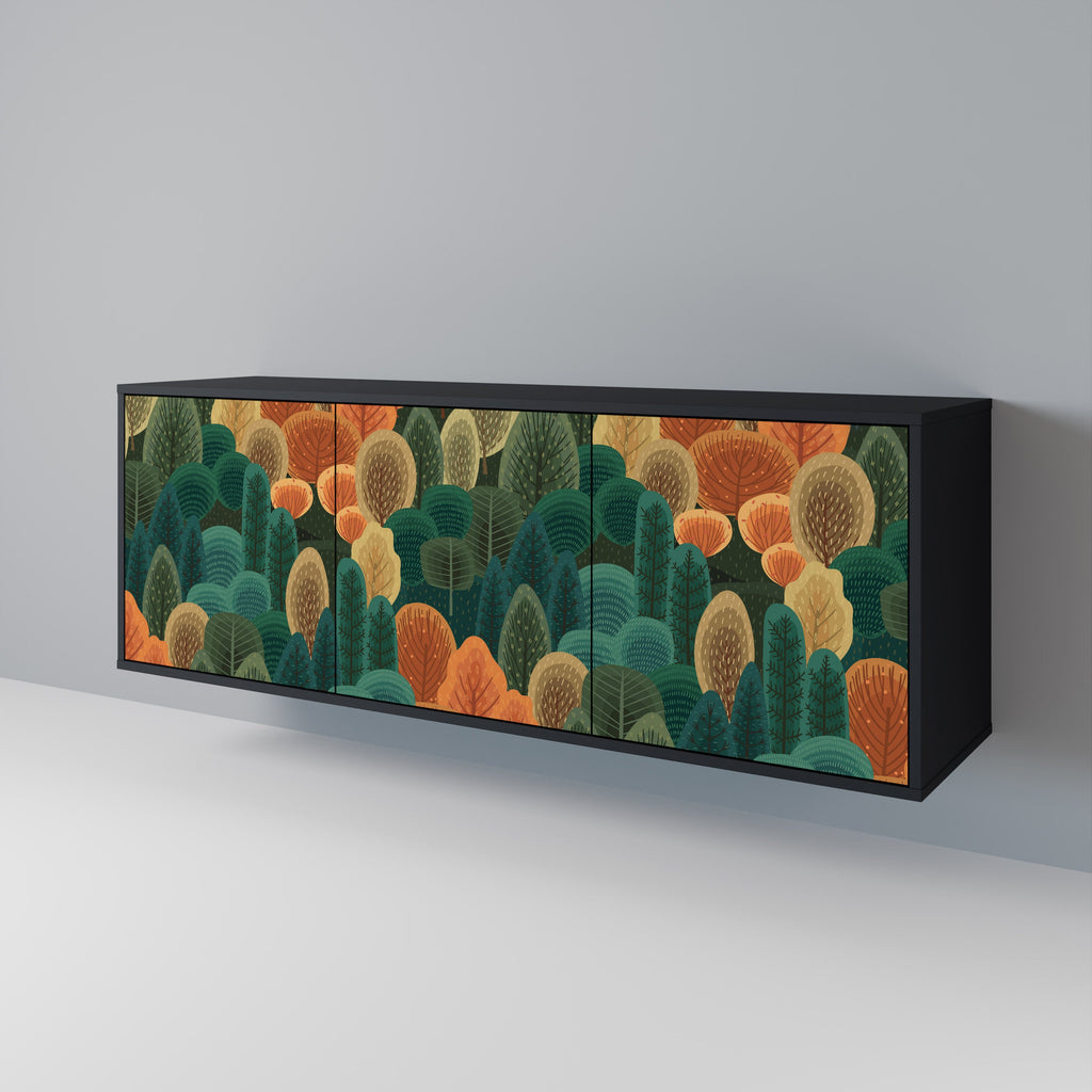 Buffet 3 portes KALEIDOSCOPE D'AUTOMNE en finition noire