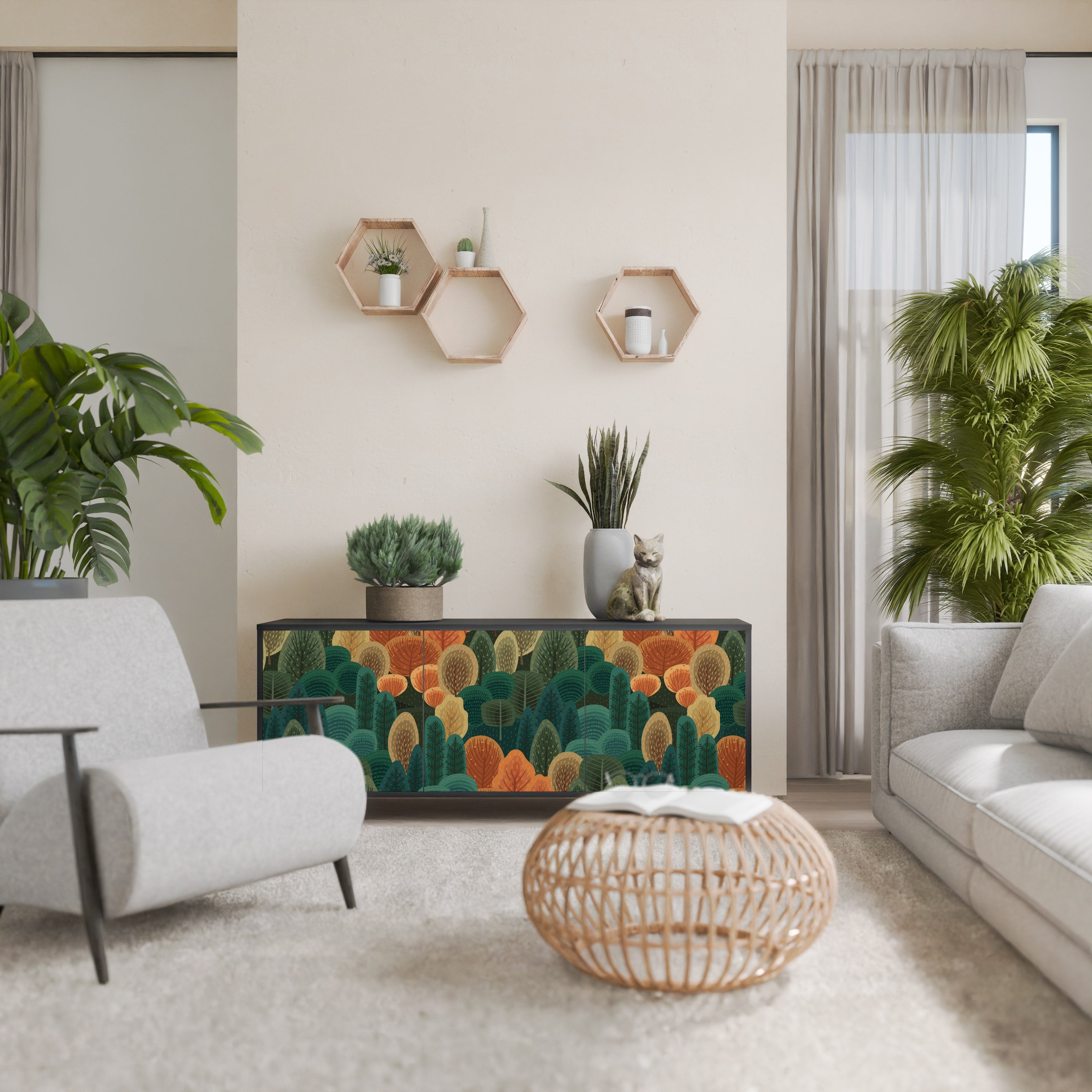 Buffet 3 portes KALEIDOSCOPE D'AUTOMNE en finition noire