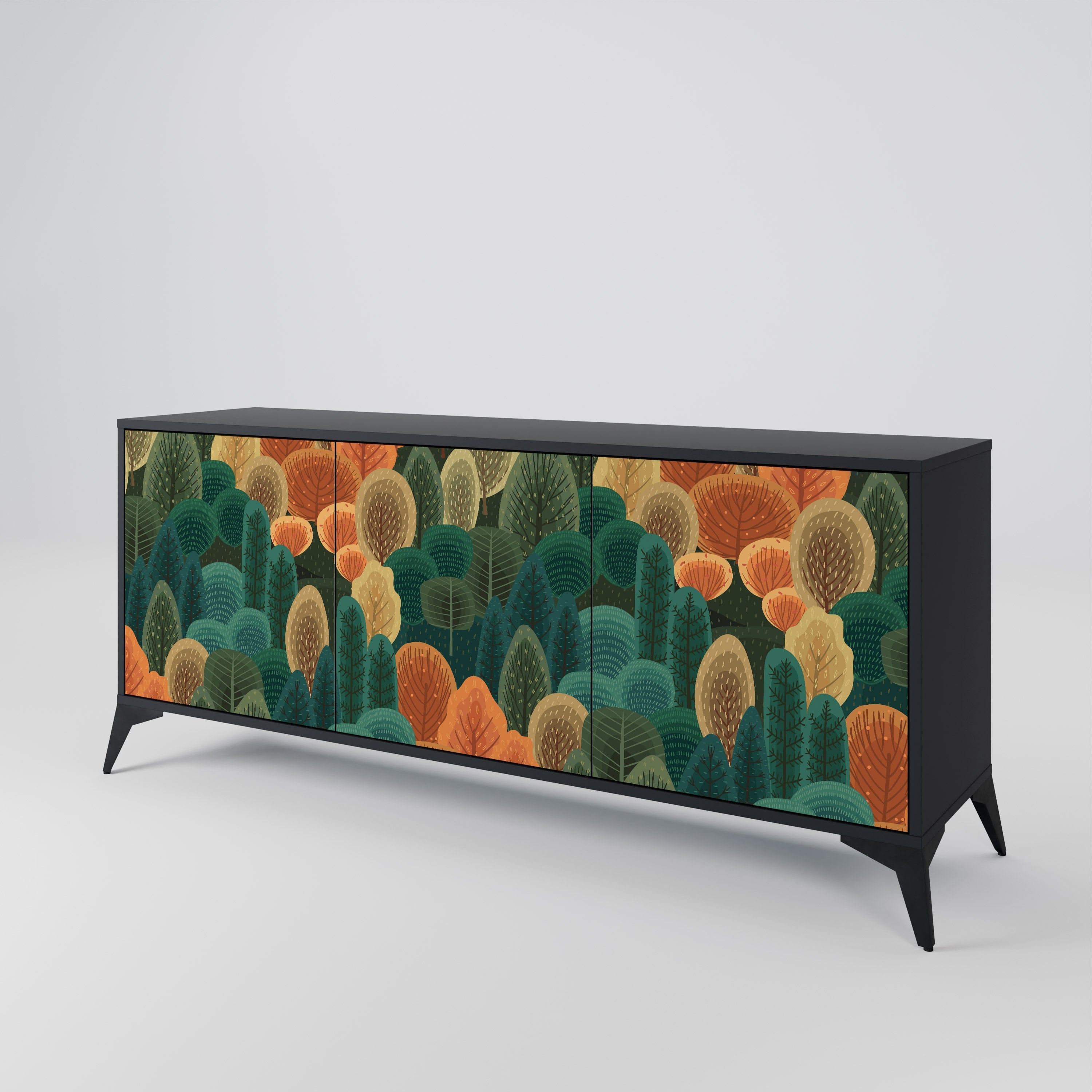 Buffet 3 portes KALEIDOSCOPE D'AUTOMNE en finition noire