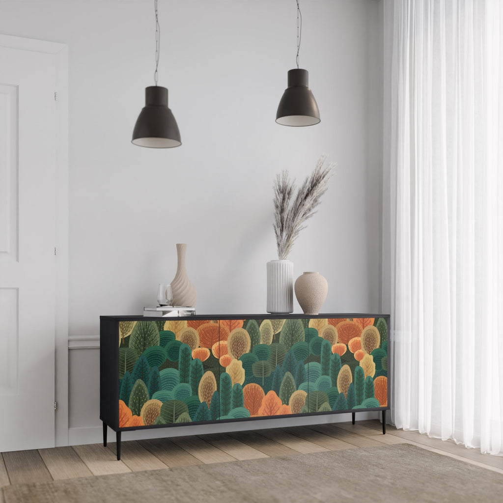 Buffet 3 portes KALEIDOSCOPE D'AUTOMNE en finition noire