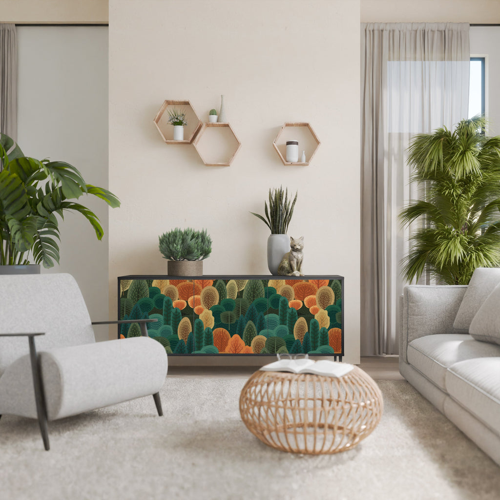 Buffet 3 portes KALEIDOSCOPE D'AUTOMNE en finition noire