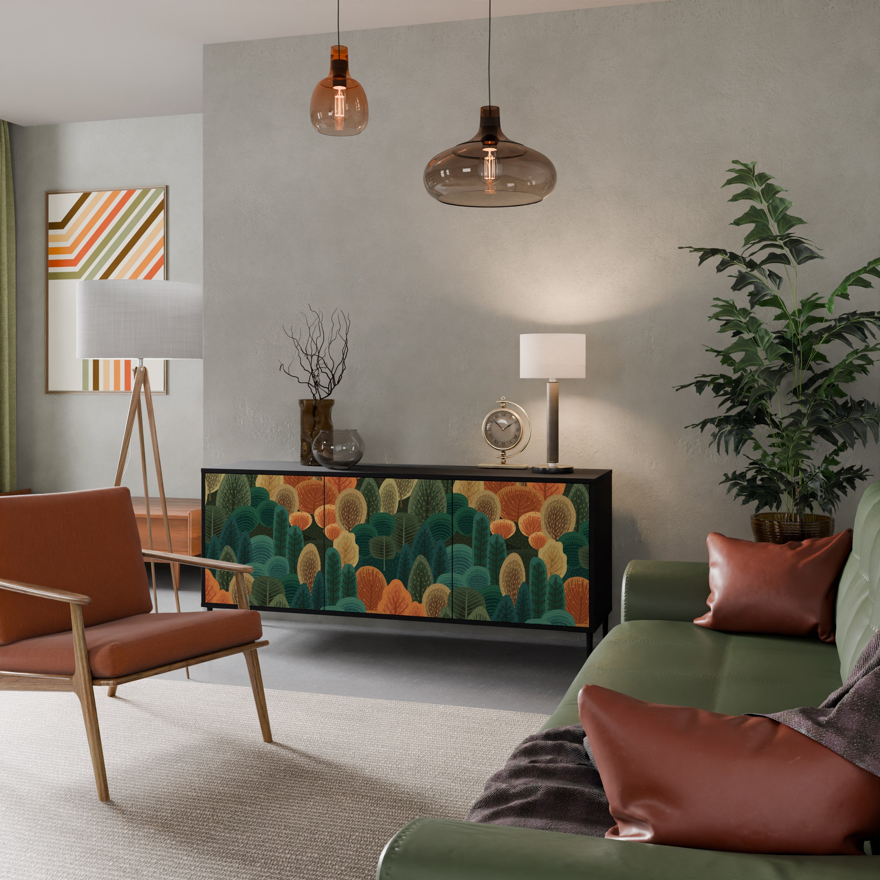 Buffet 3 portes KALEIDOSCOPE D'AUTOMNE en finition noire