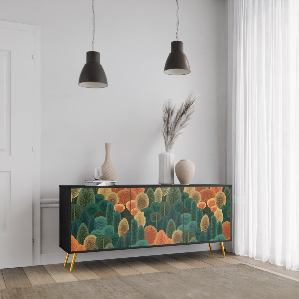 Buffet 3 portes KALEIDOSCOPE D'AUTOMNE en finition noire