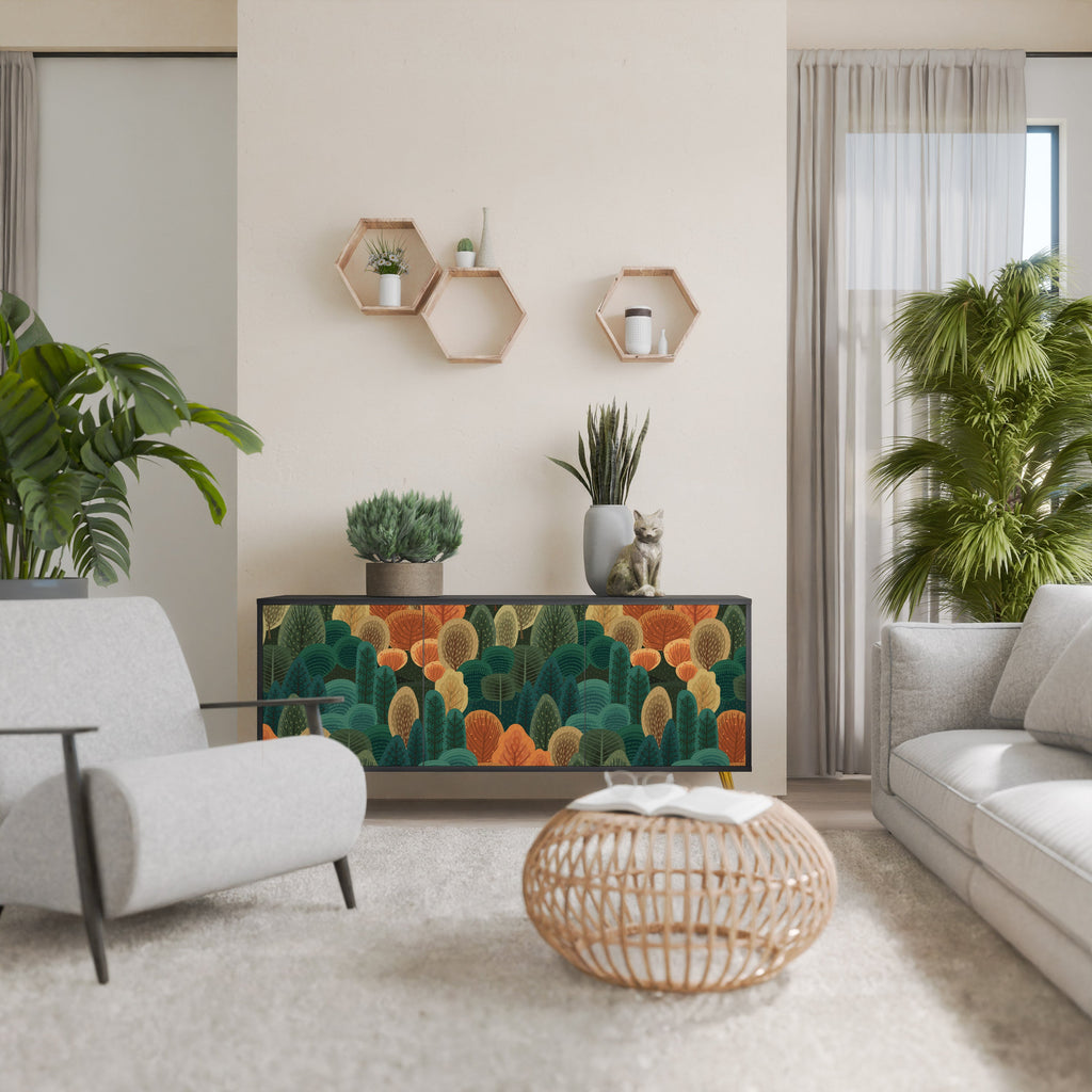 Buffet 3 portes KALEIDOSCOPE D'AUTOMNE en finition noire