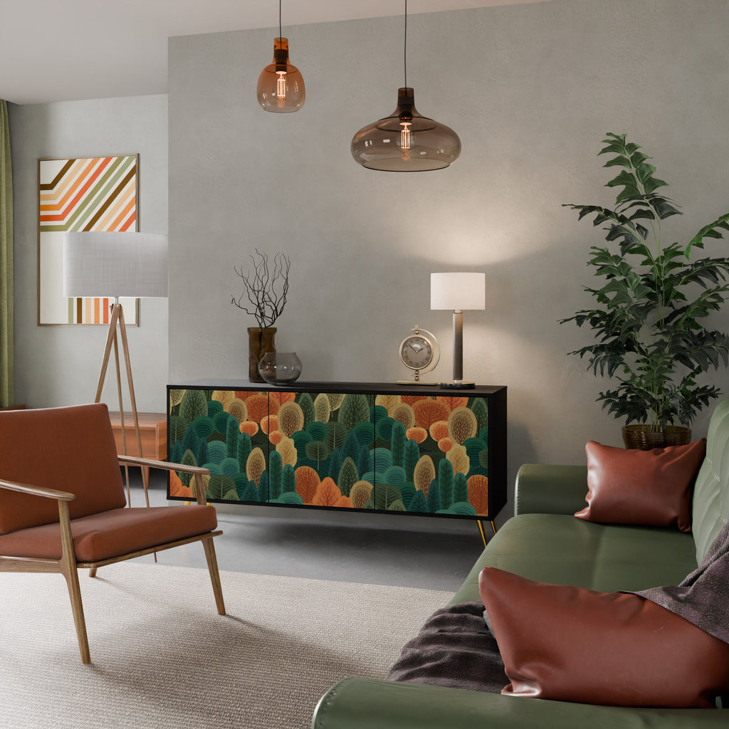 Buffet 3 portes KALEIDOSCOPE D'AUTOMNE en finition noire