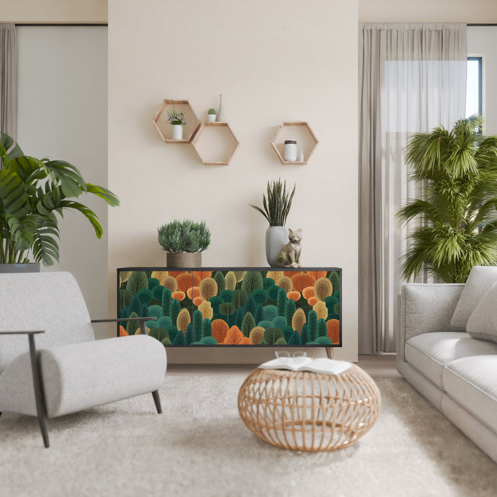 Buffet 3 portes KALEIDOSCOPE D'AUTOMNE en finition noire