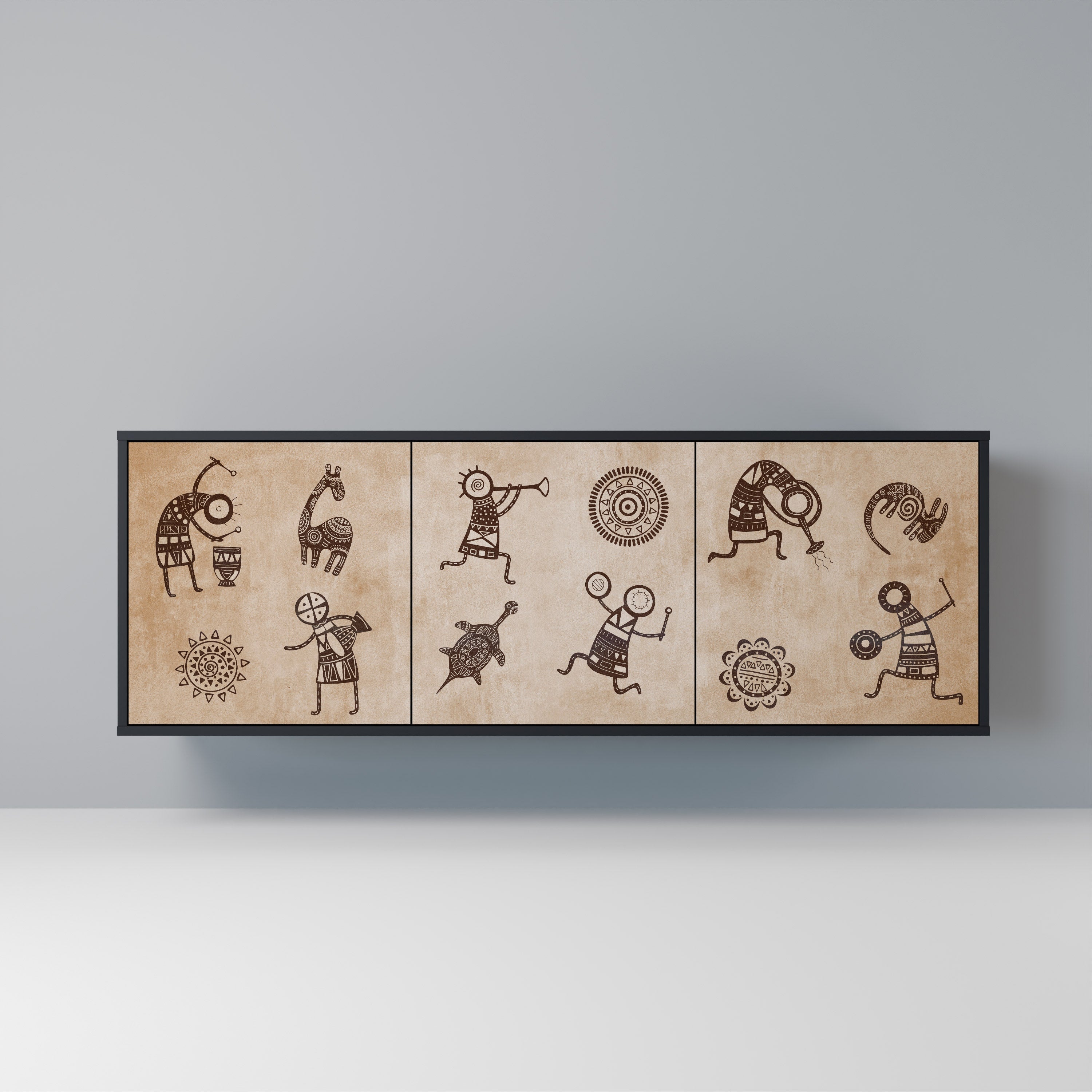 Buffet 3 portes de style africain en finition noire