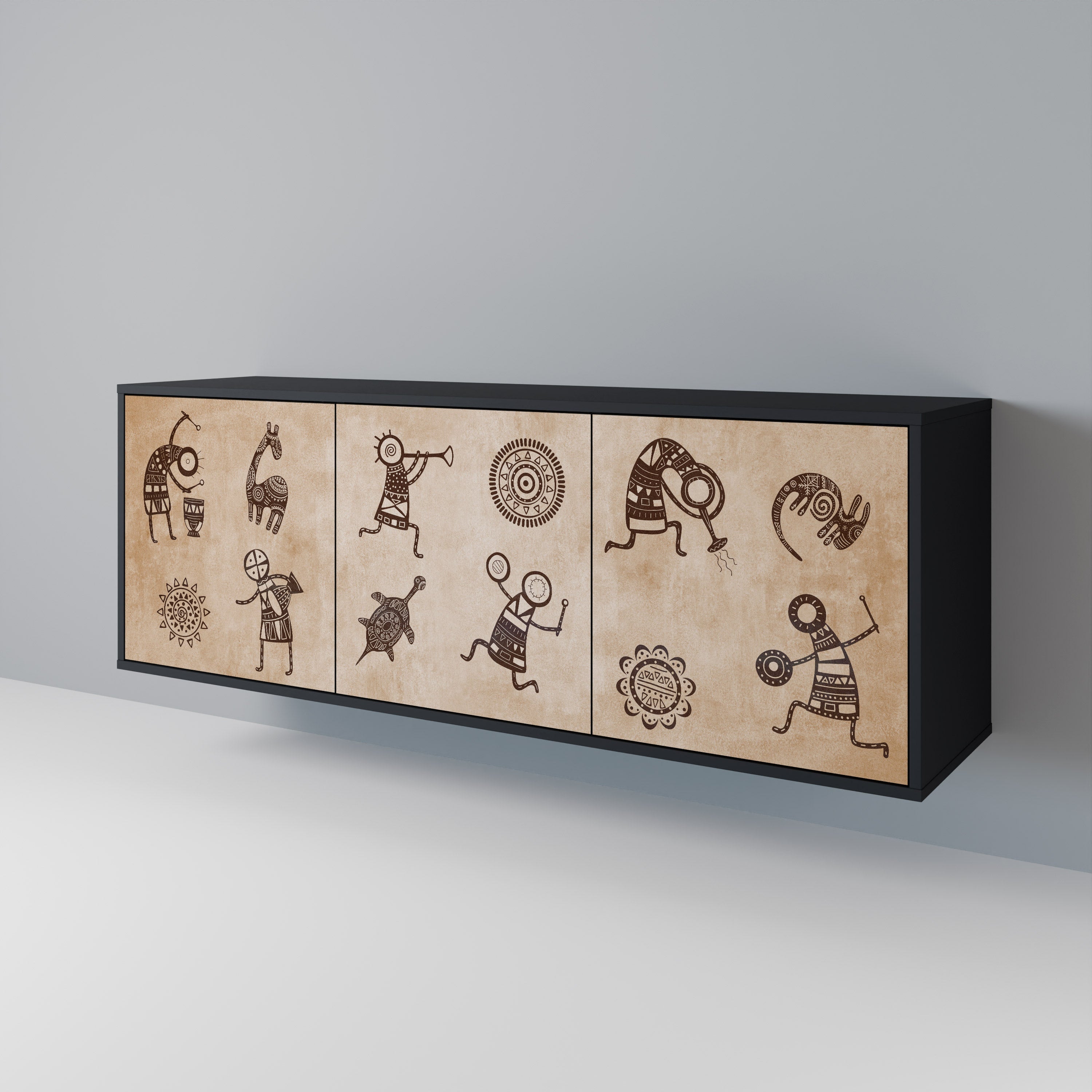 Buffet 3 portes de style africain en finition noire