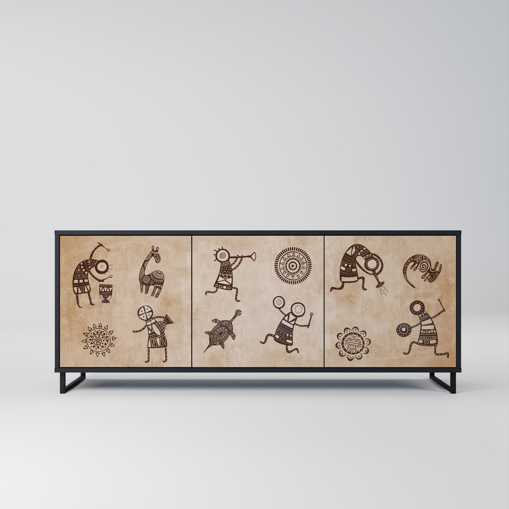 Buffet 3 portes de style africain en finition noire