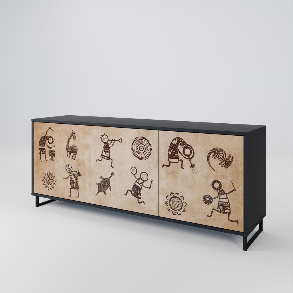 Buffet 3 portes de style africain en finition noire